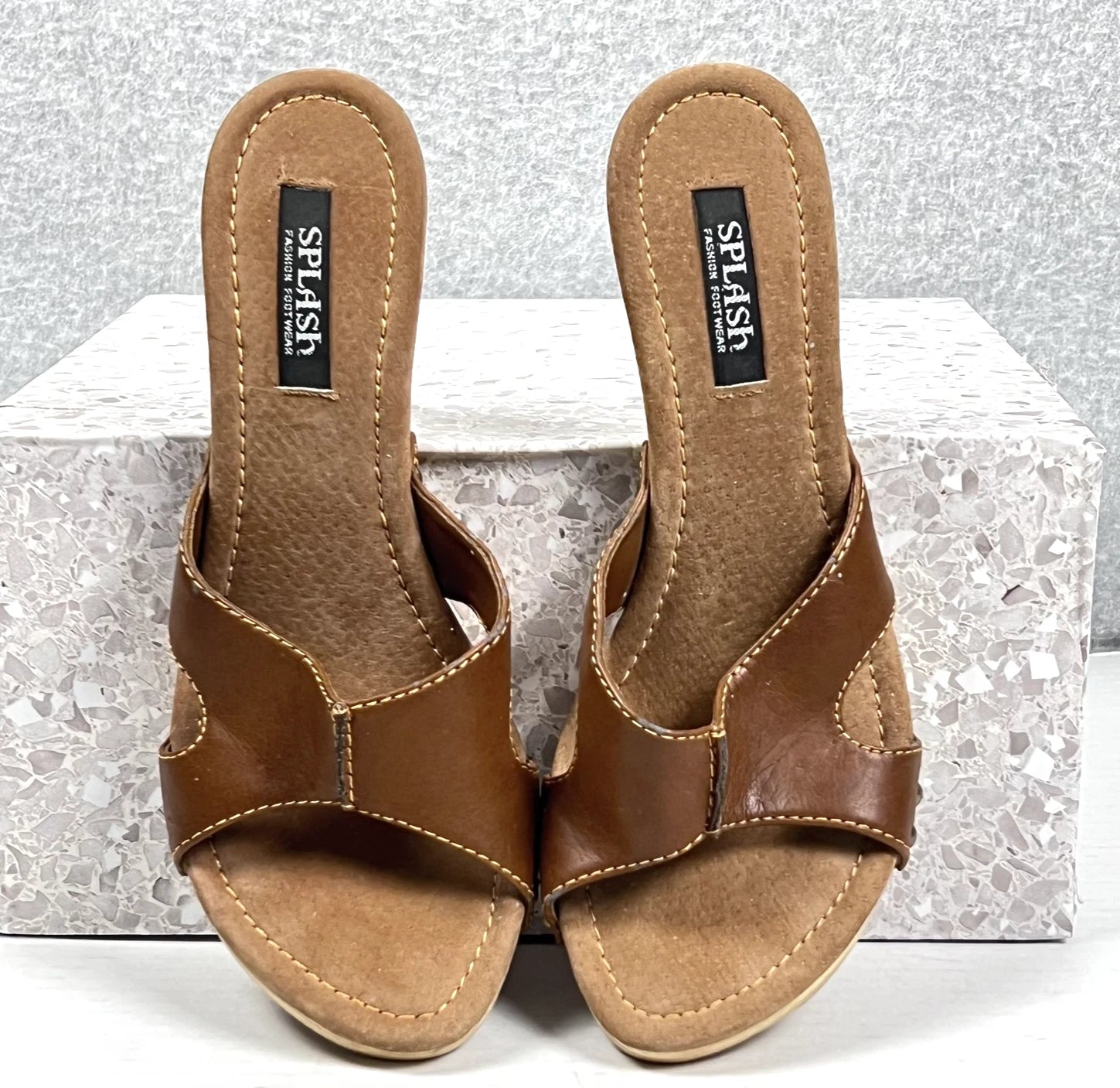 Splash Shoes Womens Size 7 Brown Studded Heeled Mules Sandals Slip On Fashion