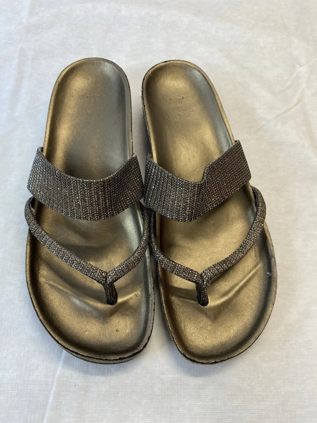Italian shoemaker Slide Sandals Sparkly Metallic Silver Size 6 Wedge