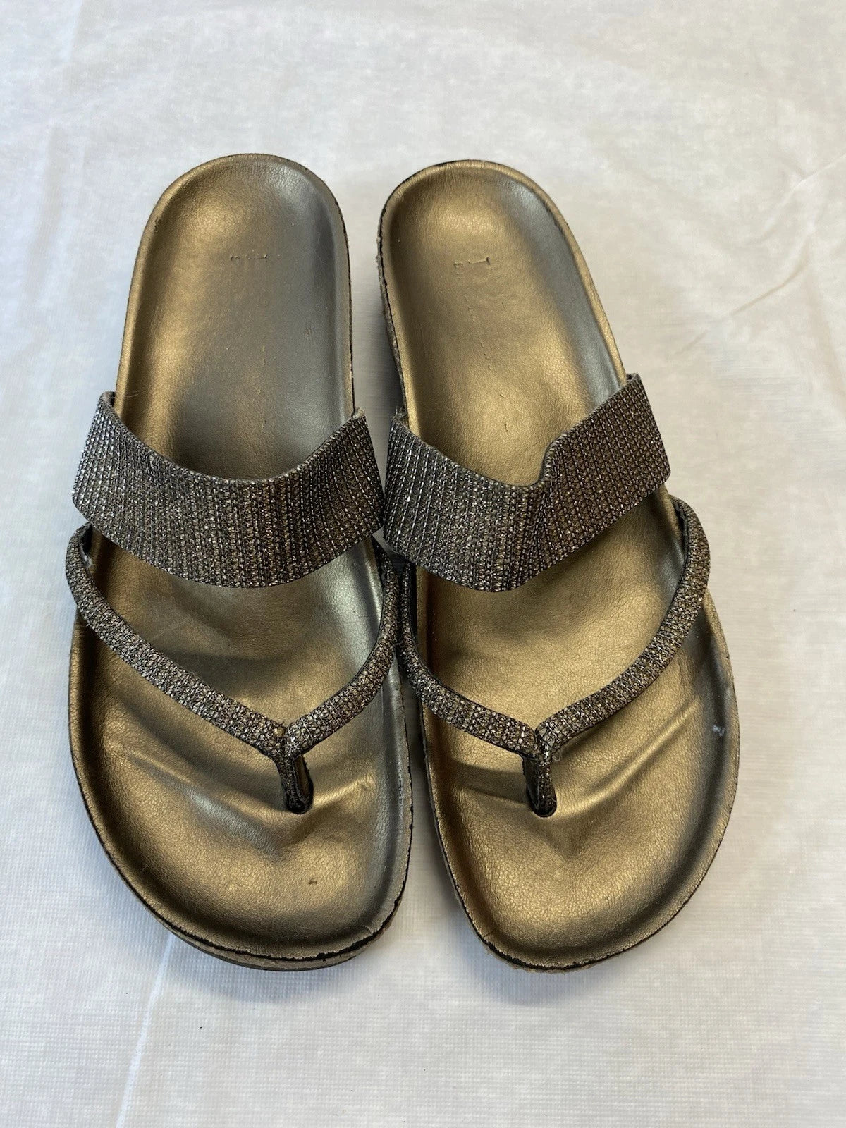 Italian shoemaker Slide Sandals Sparkly Metallic Silver Size 6 Wedge