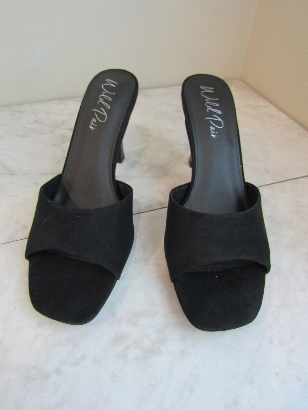 NIB Wild Pair Black Micro Suede Wide Strap 4" Heels Slides Shoes Women's 11 M