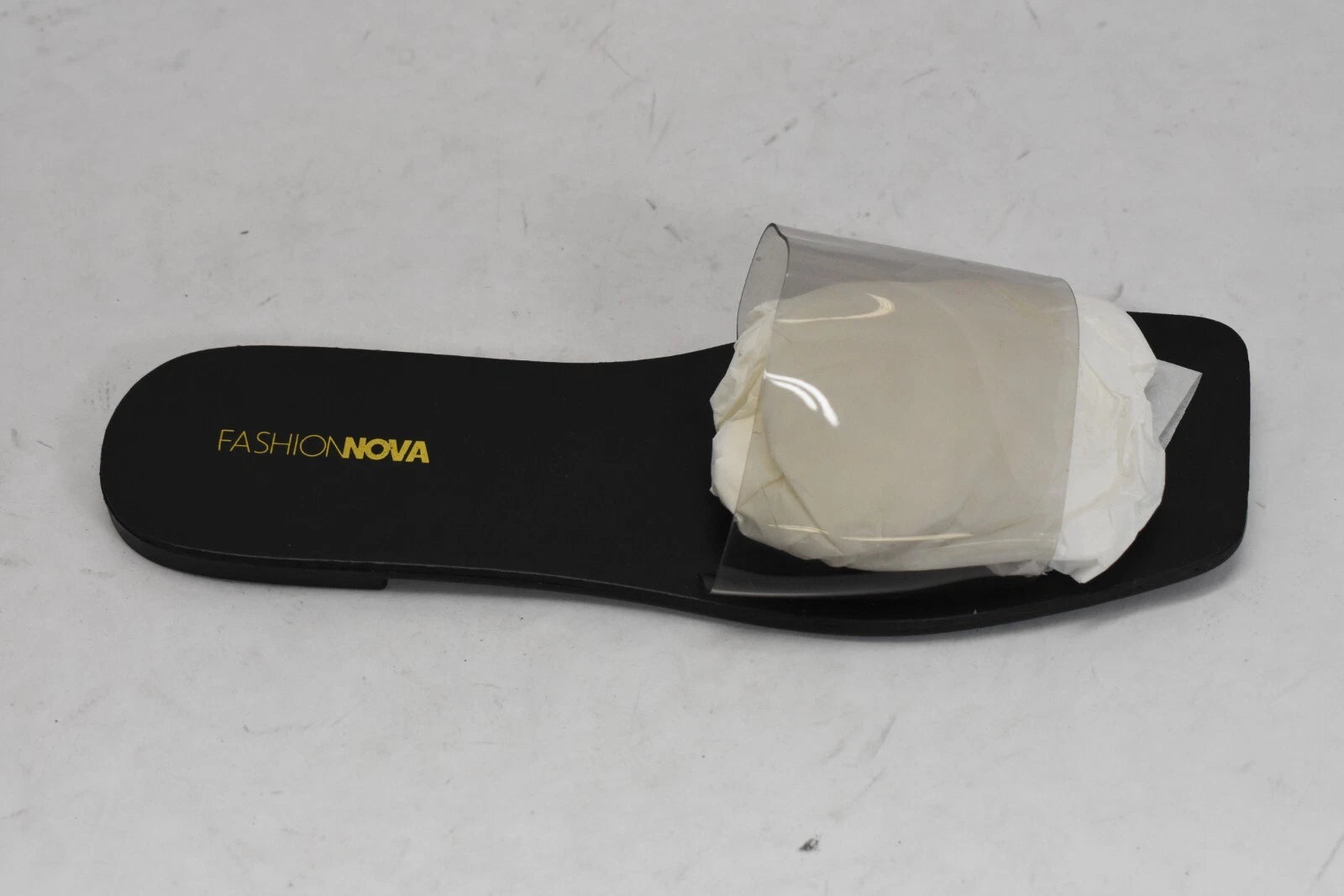 Fashion Nova Libra Black Sandals Clear Thick Strap Slip On Sandals Open Toe Sz 9