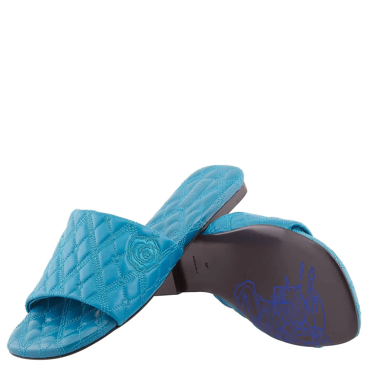 Burberry Leather Quilt Slides In Kingfisher