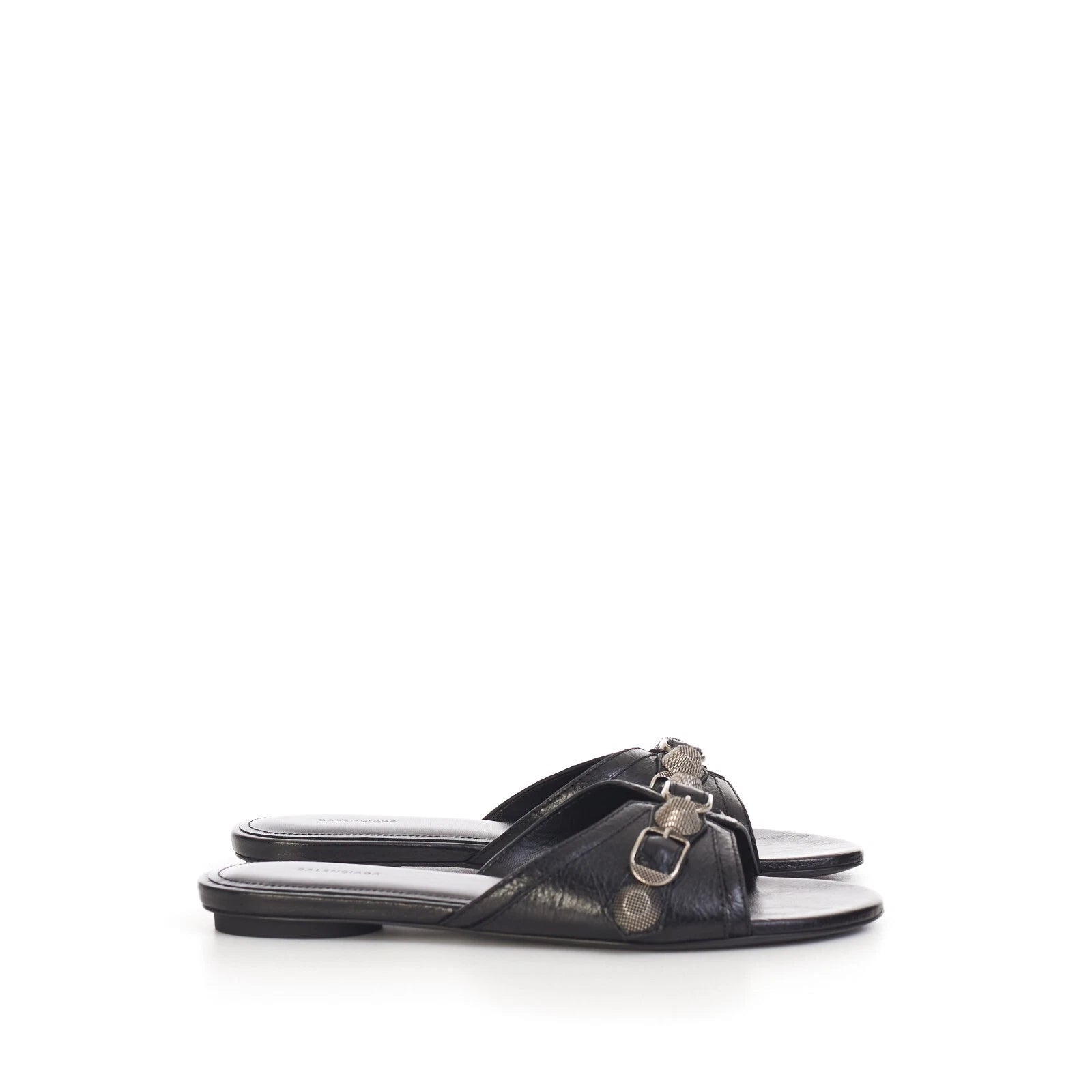 BALENCIAGA 750$ Cagole Slide Sandals - Arena, Studs, Black Leather