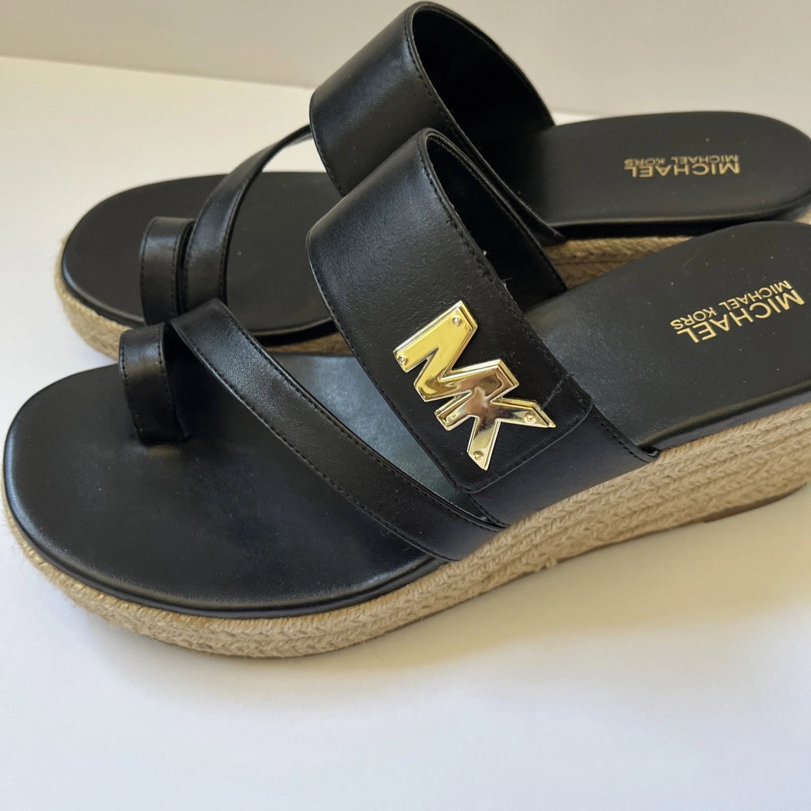 Michael Kors Sidney Espadrille Wedge Sandal Size 7.5 Black Slide Never Worn