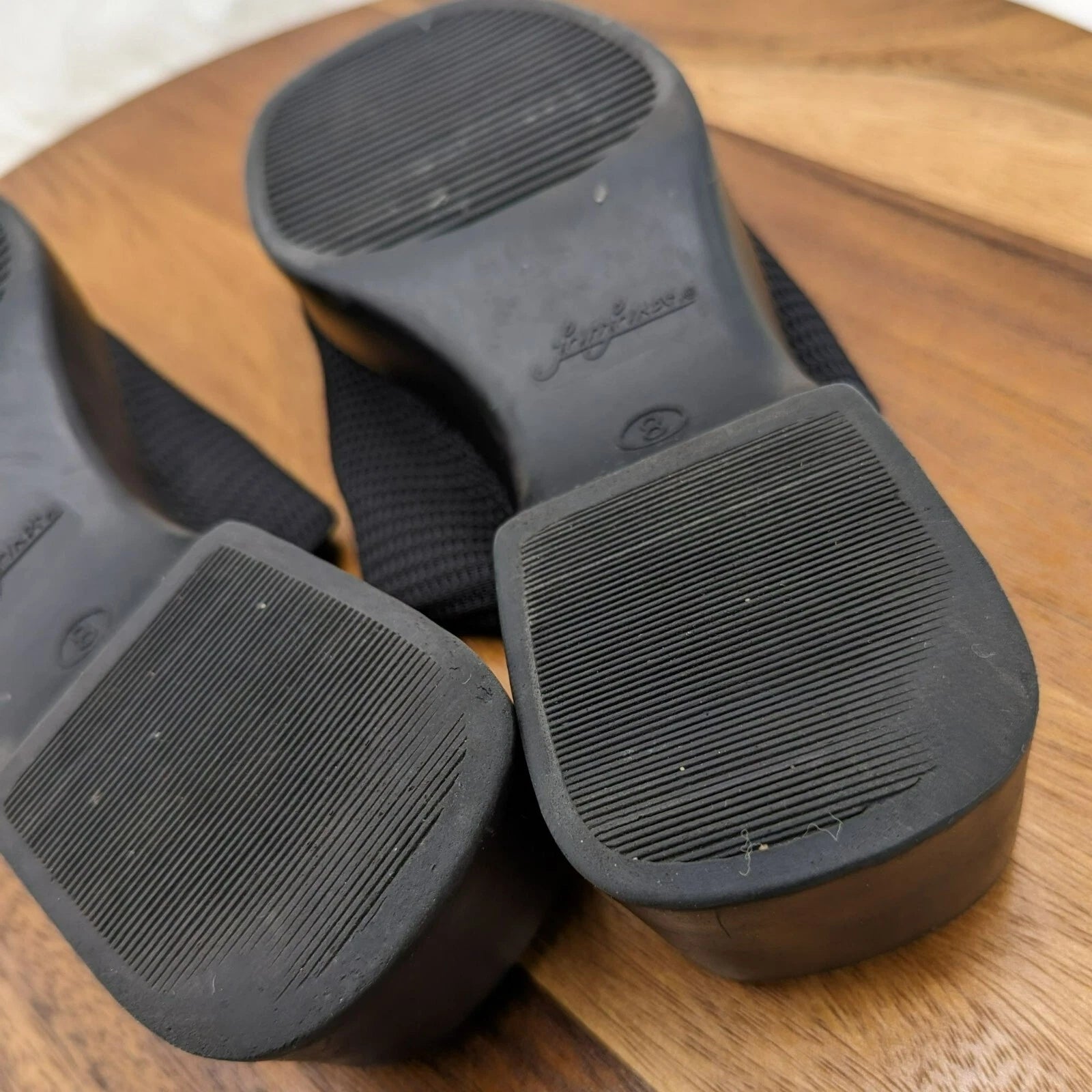 Fanfares Mule Slides Sandals 8 Black Square Toe Stretch Fabric Retro Popular 90s