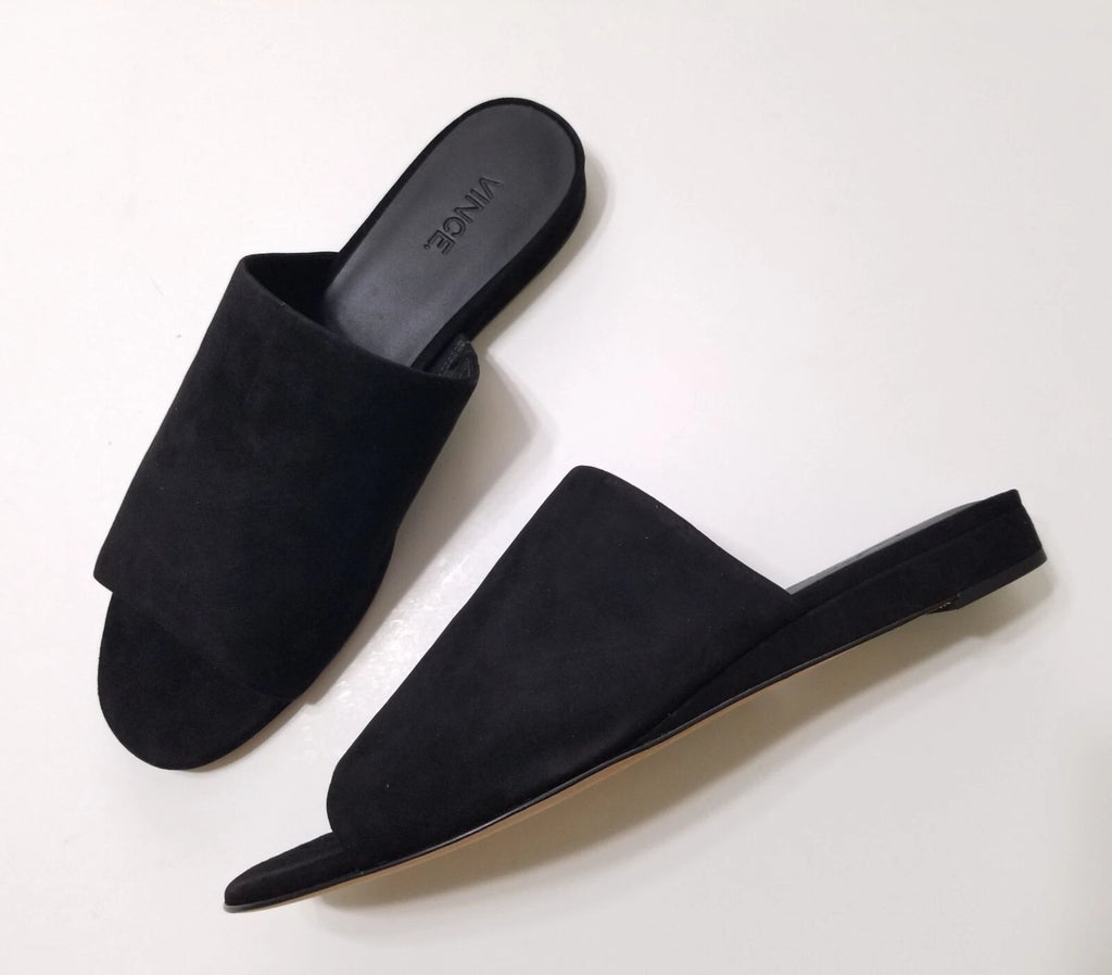 NIB Vince Bartley Suede Leather Slides Sandal in Black Size 9.5 $225