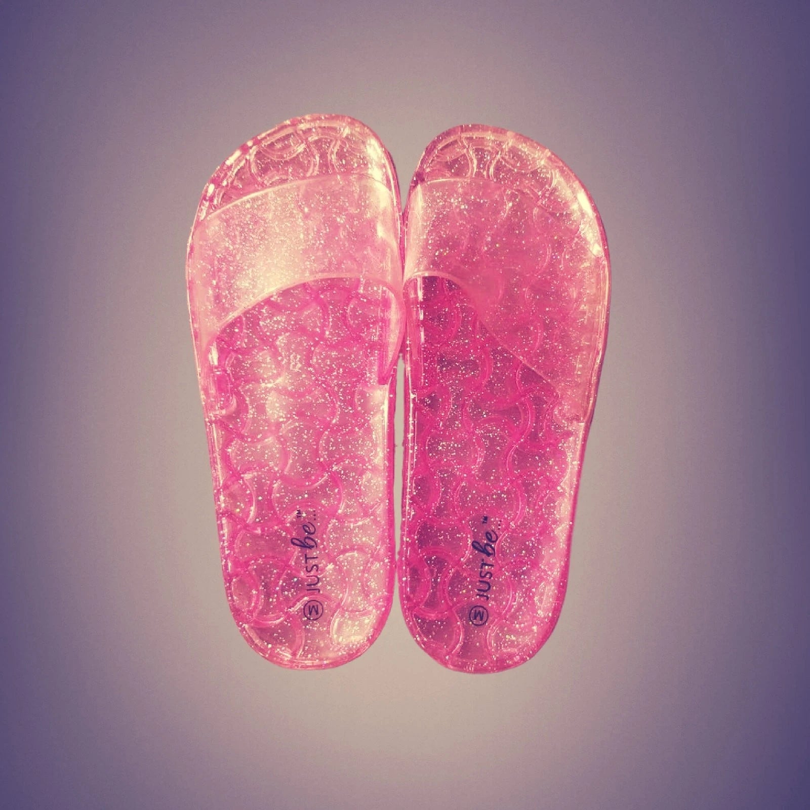 New Pink Glitter Sparkle Vintage Style Slides Sandals Size 7/8