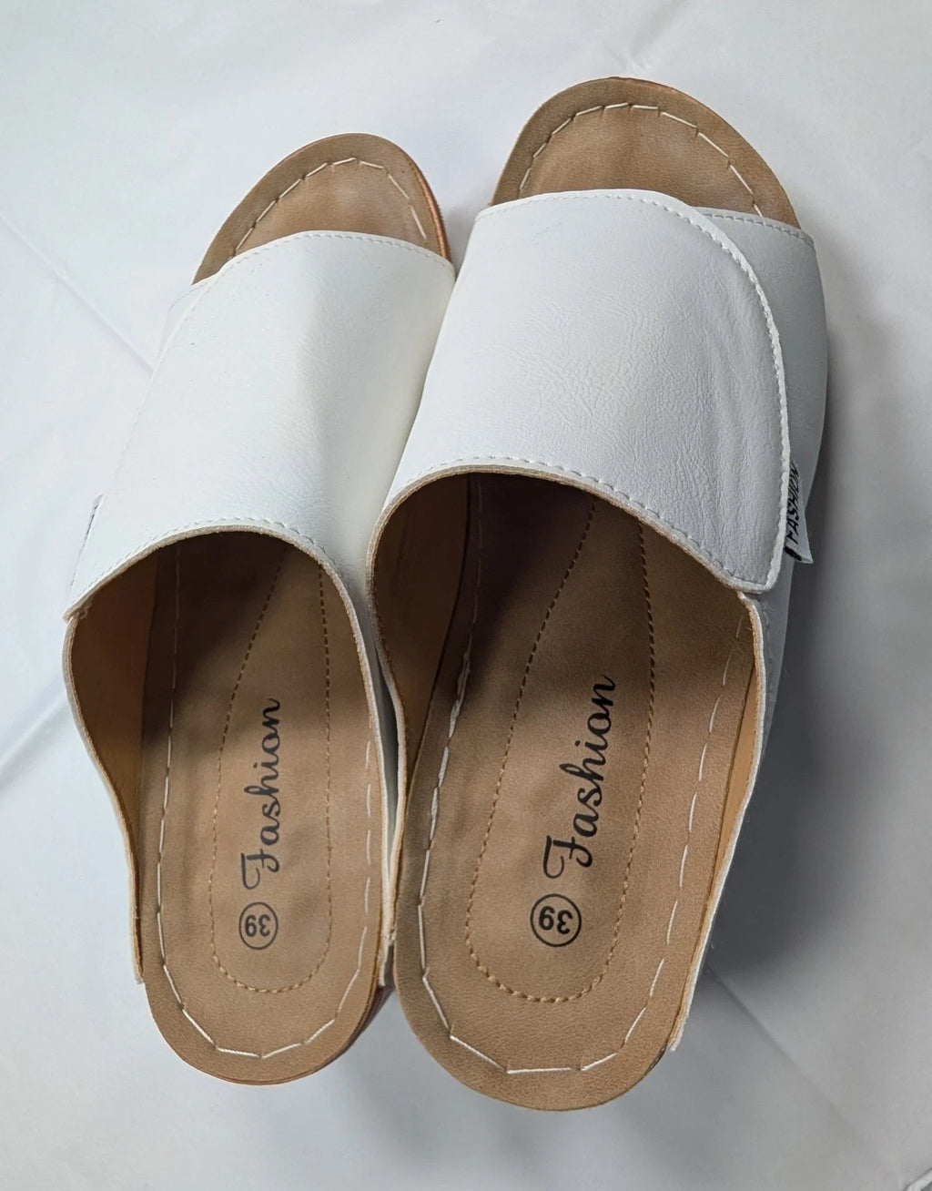 Fashion - Women's Wedge slide  White Leather Upper Sandal  2 1/2 in  size 39