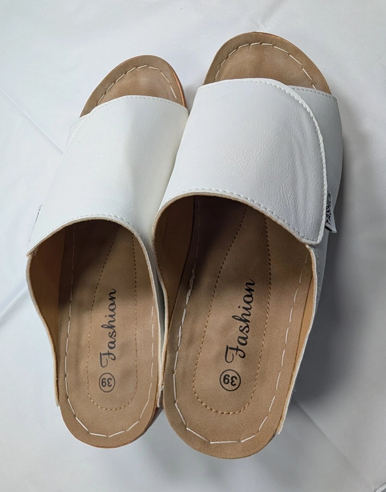 Fashion - Women's Wedge slide  White Leather Upper Sandal  2 1/2 in  size 39