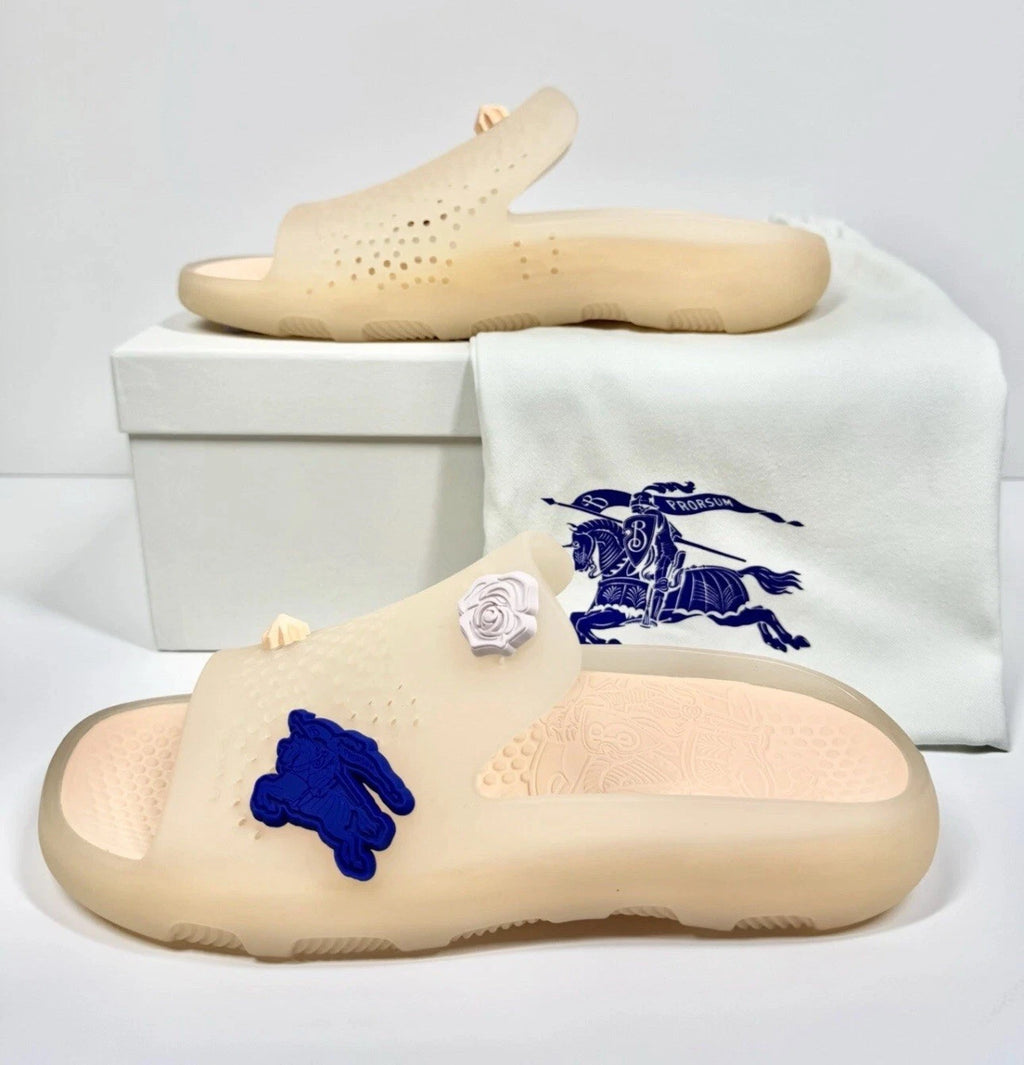 BURBERRY RUBBER SLIDE SANDAL STINGRAY NEUTRAL/MARSHMALLOW WOMENS UK 7 EU 40 US 9