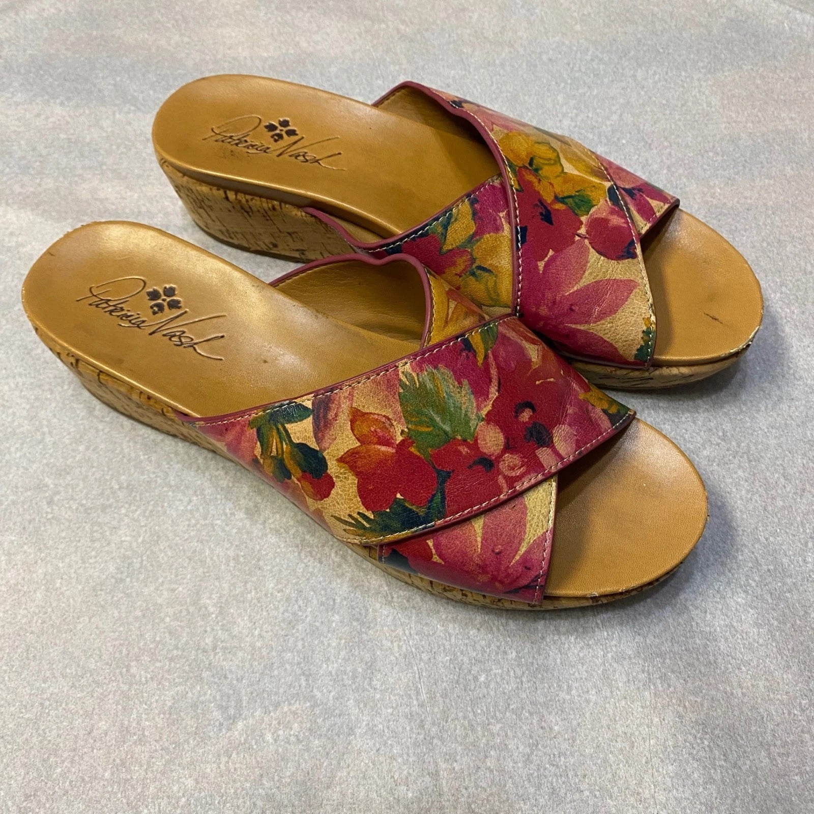 Patricia Nash Women's Luca Wedge Sandals US 10 Floral Leather Cork Feminine