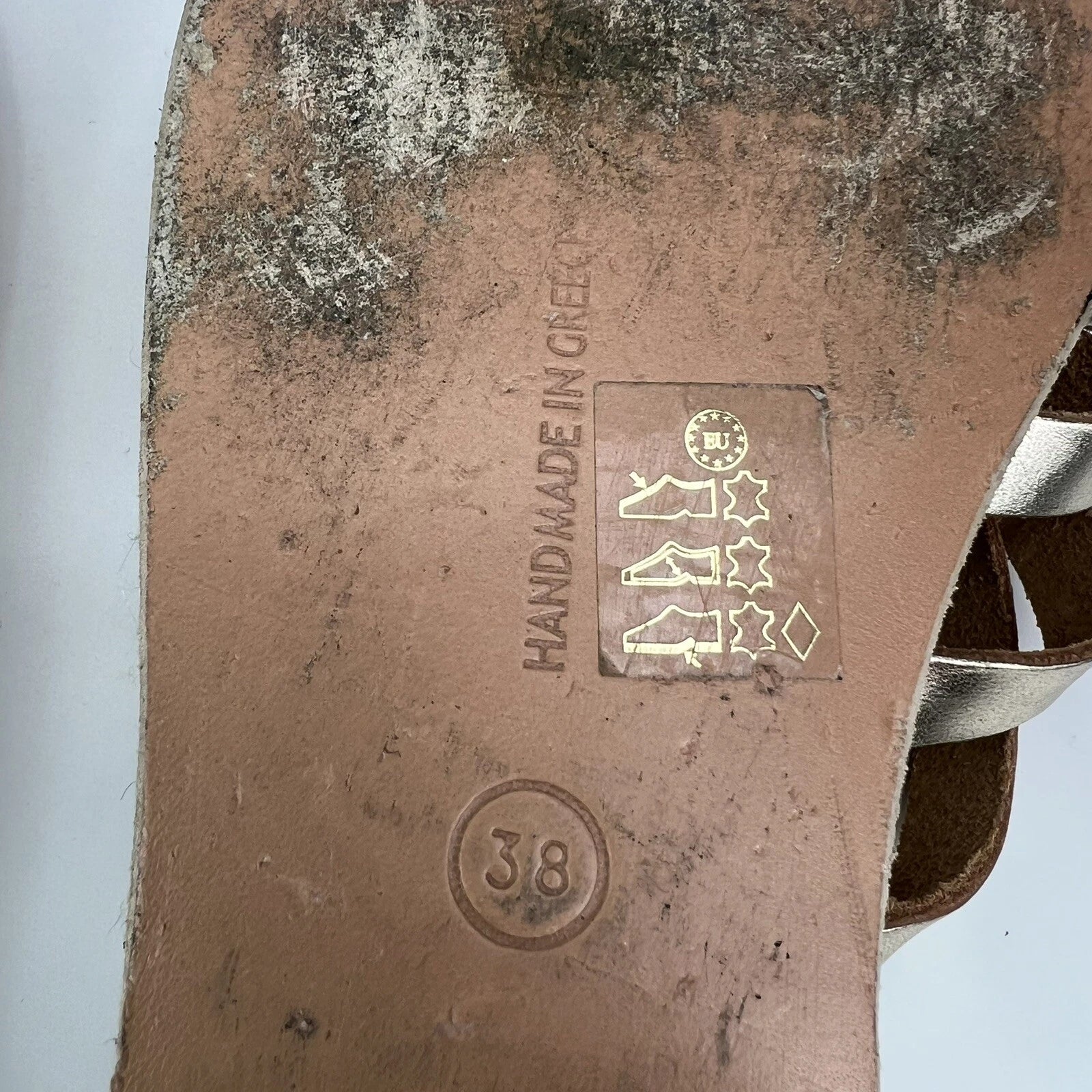 Ancient Greek style metallic gold strappy real leather slide sandals handmade 38