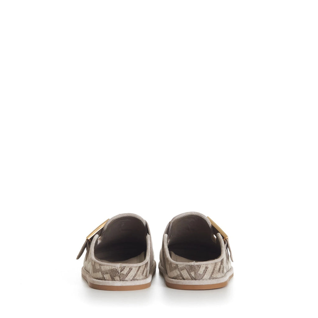 FENDI 995$ Dove Gray Chenille Sabots Sandals - FF Motif / FF Buckle