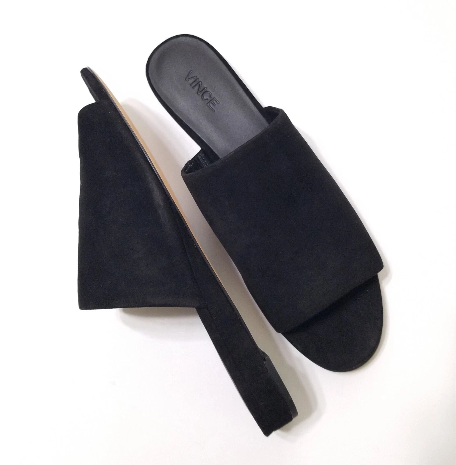 NIB Vince Bartley Suede Leather Slides Sandal in Black Size 9.5 $225