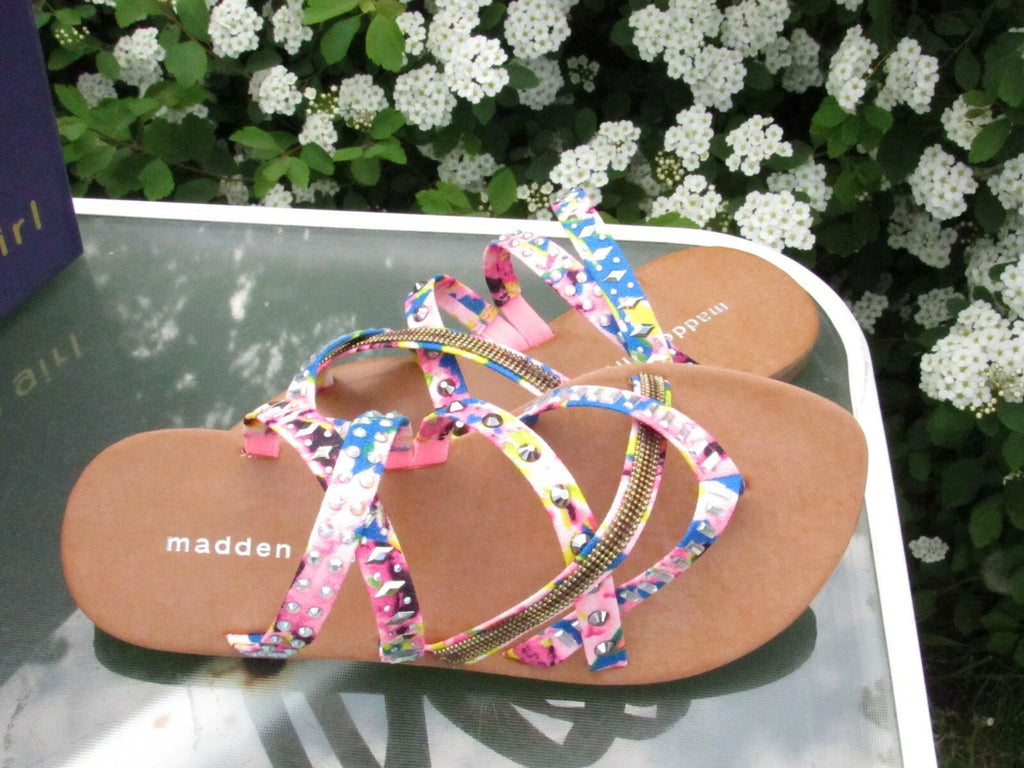 MADDEN GIRL Womens size 7 Floral Canvas Jeweled Slides/Slingback Fashion Sandals