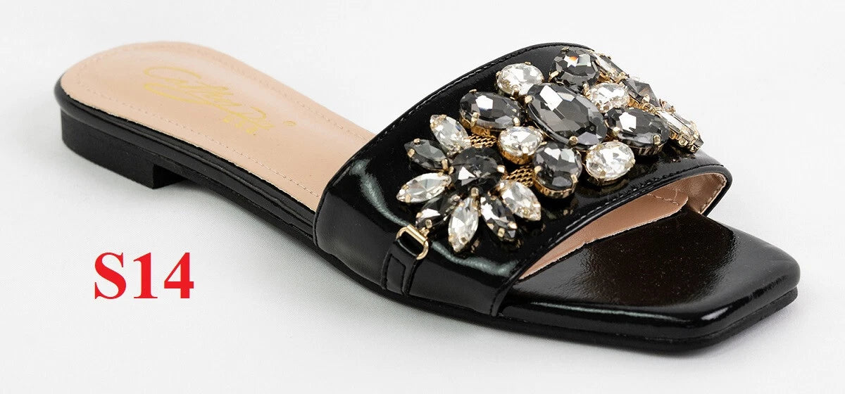 KARAUSA Fashion Bling Rhinestone  2 Buckles Sandal Slides, go to'KARAUSA' store
