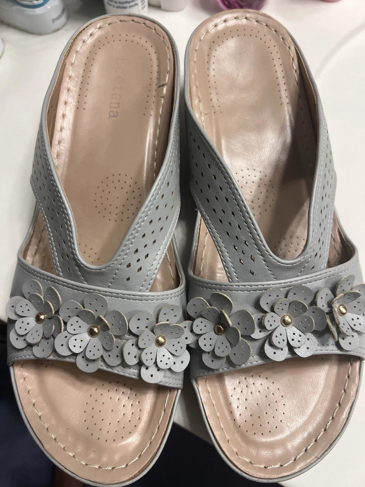 Women's Fashion Floral Sliders - Gray Comfortable Summer FmShi (11)
