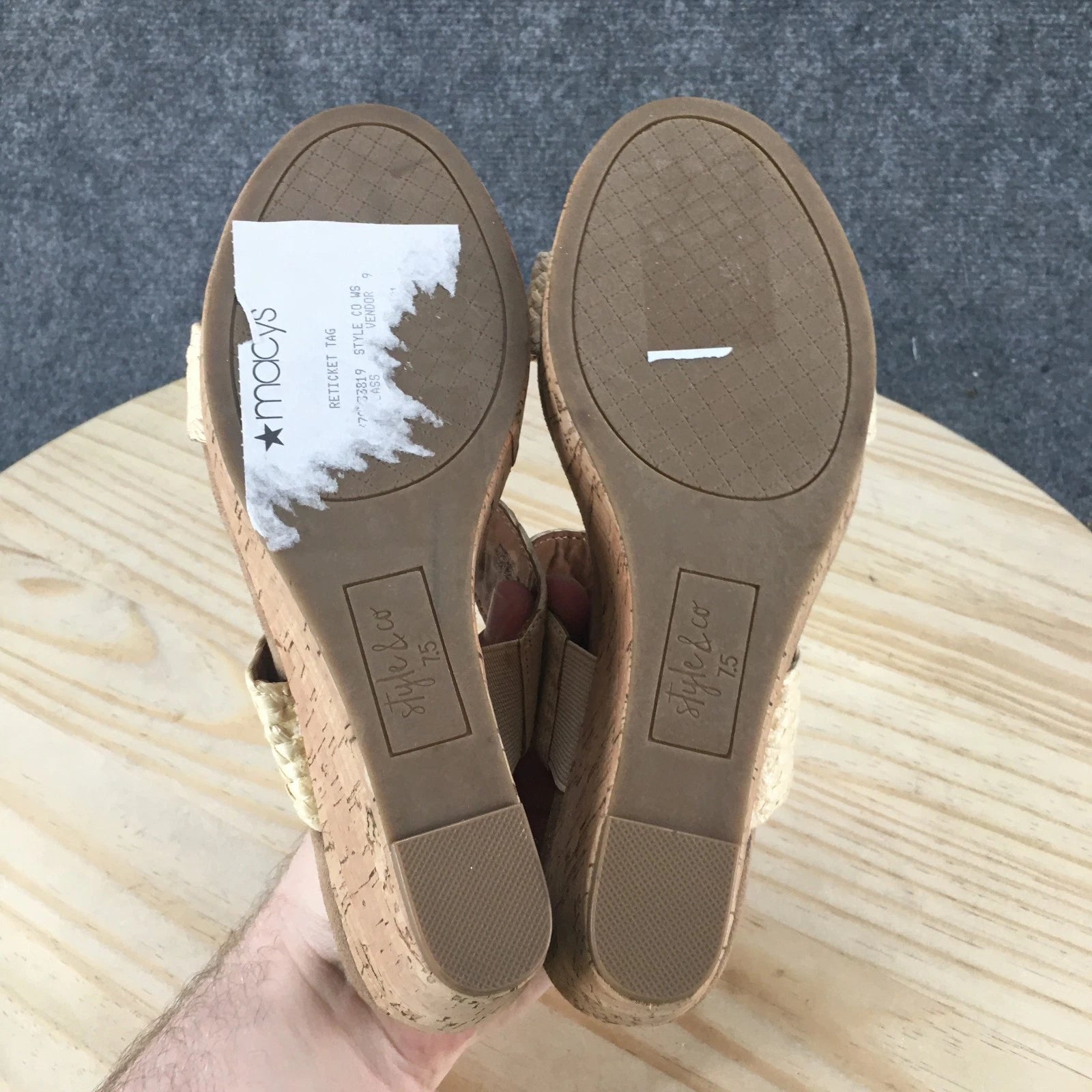 NEW Style & Co Sandals Womens 7.5 M Daliaa Cork Wedge Casual Slip On Slide Beige