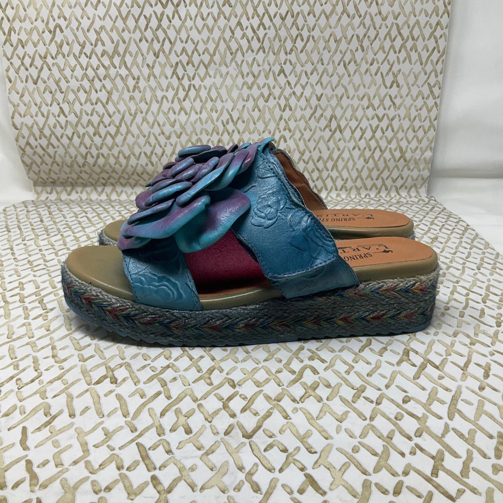 L'Artiste by Spring Step Leather Floral Slide Platform Sandals Size 37