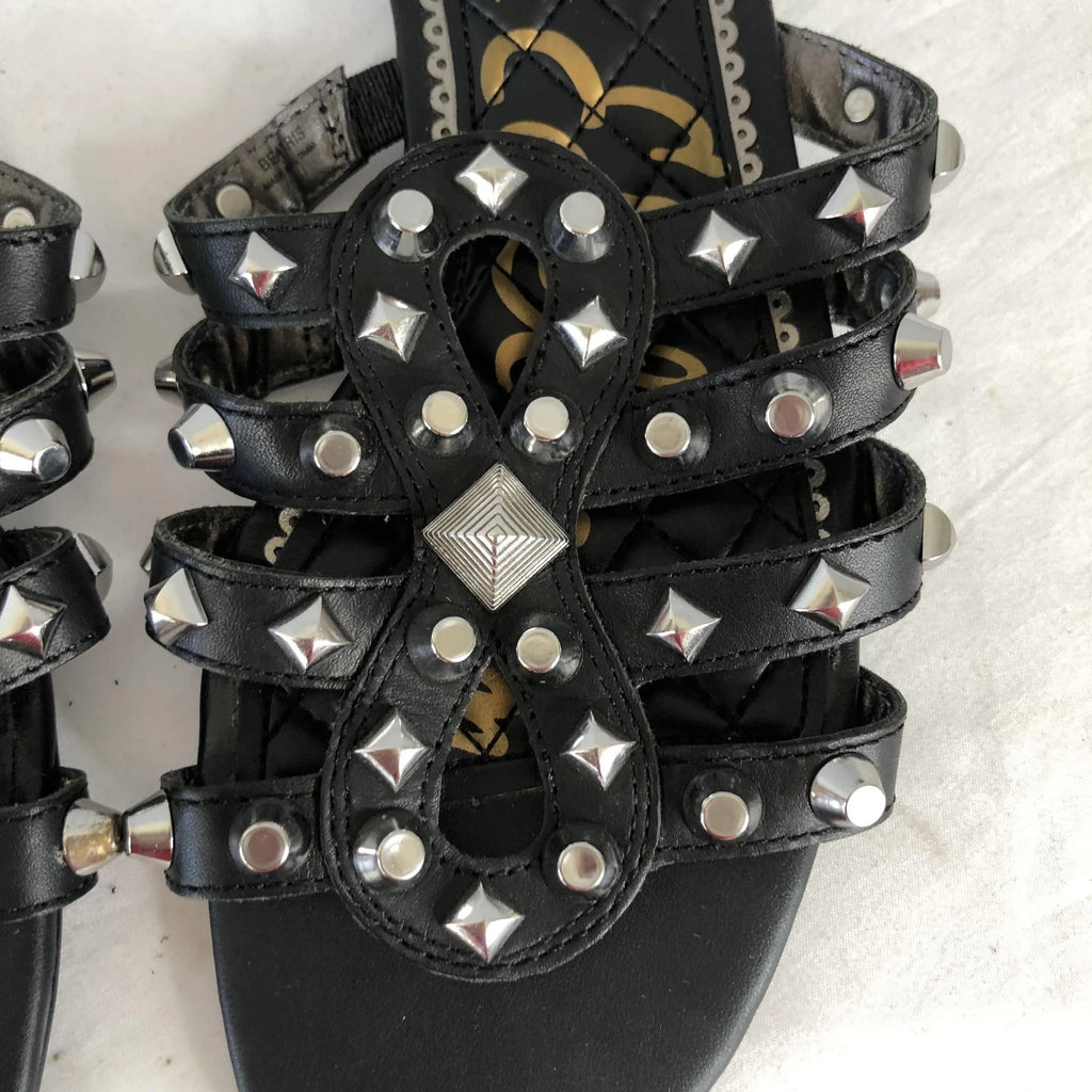 Sam Edelman Shoes Womens Size 7.5 Black Studded Leather Slides Sandals BEATRIS