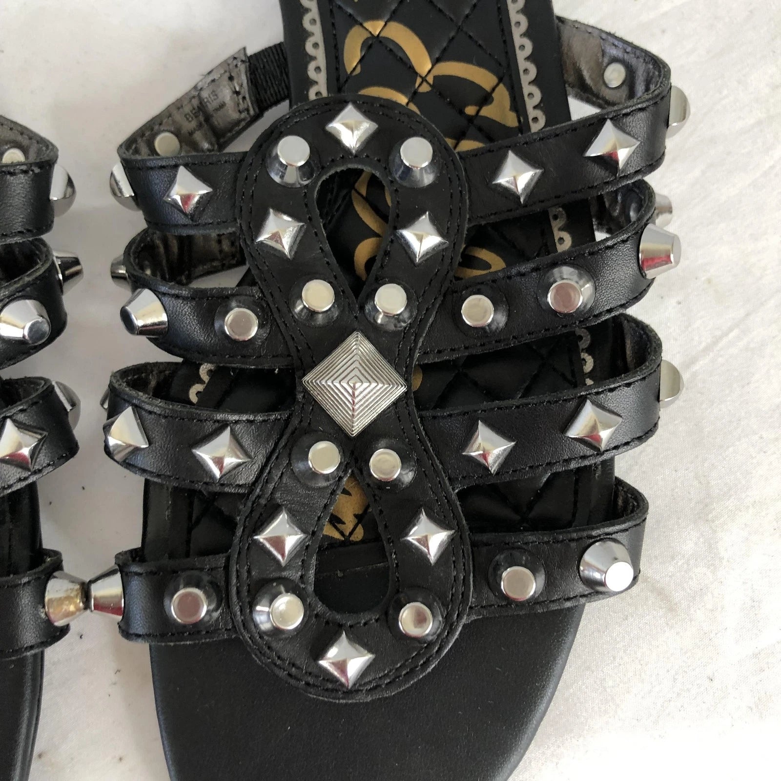 Sam Edelman Shoes Womens Size 7.5 Black Studded Leather Slides Sandals BEATRIS