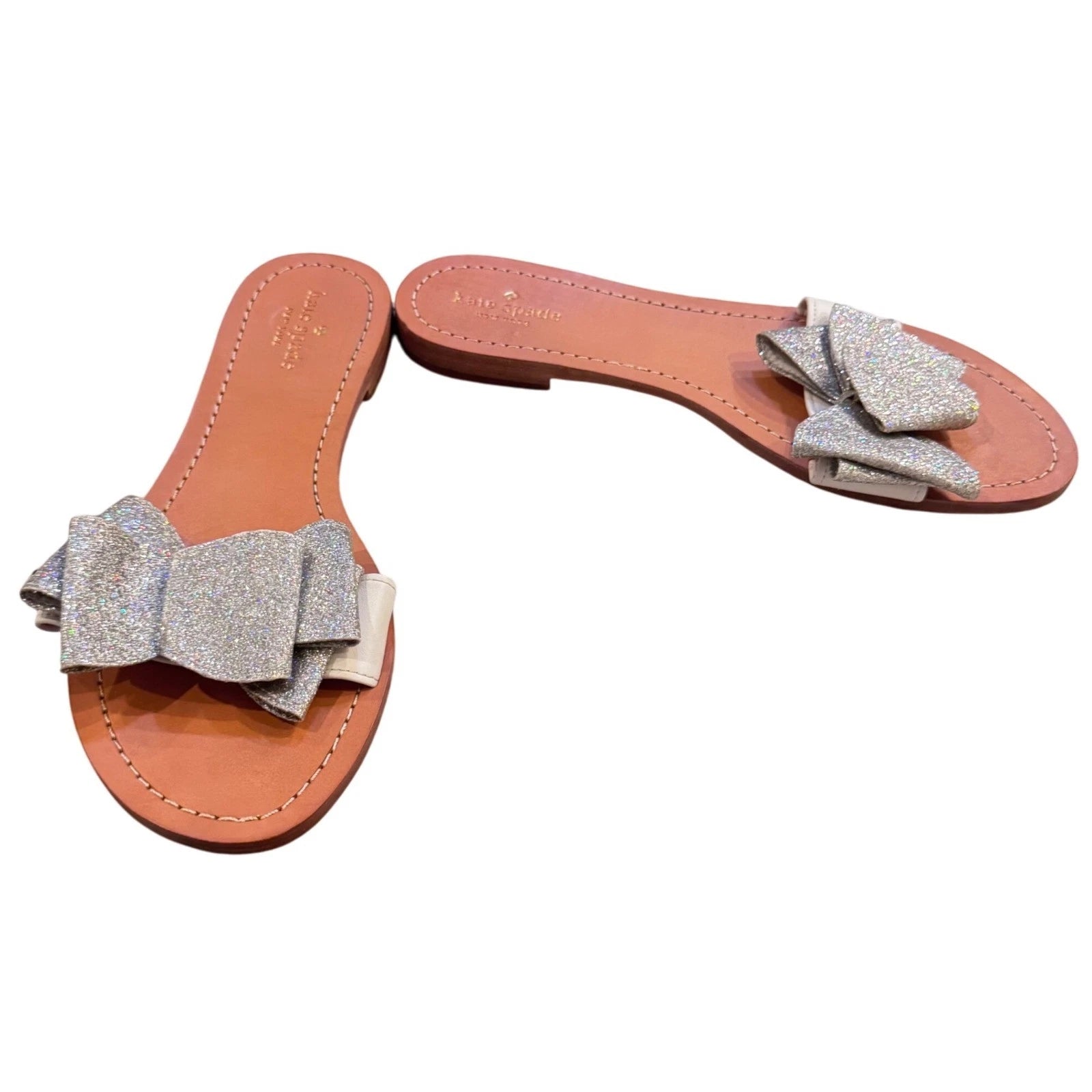 Kate Spade Cicely  Glitter Bow Slide Sandals Silver Size 11 women's EUC