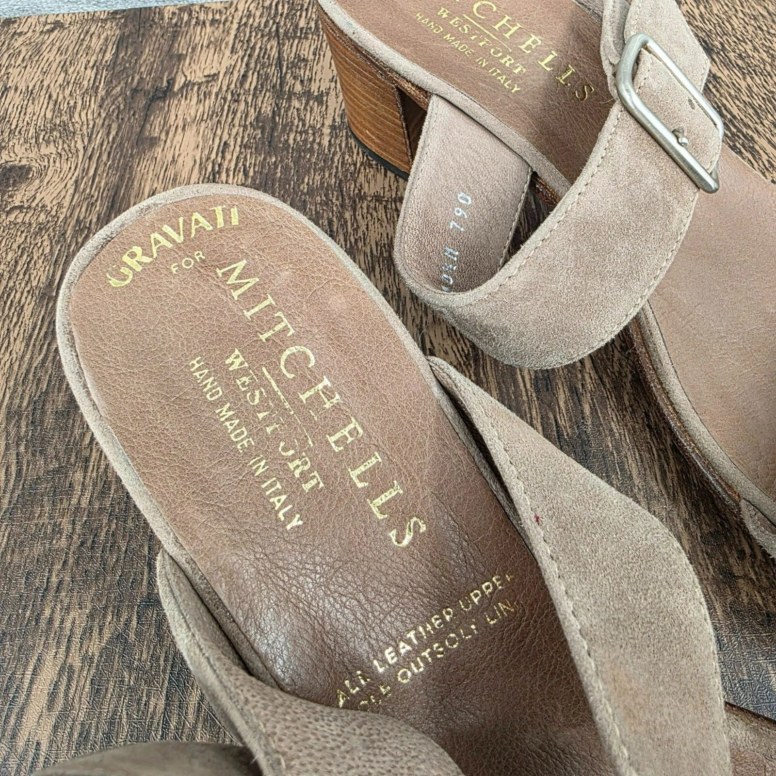 Gravati Mitchells Slide Sandals 10.5 Toast Suede Leather 2 Strap Buckles Italian
