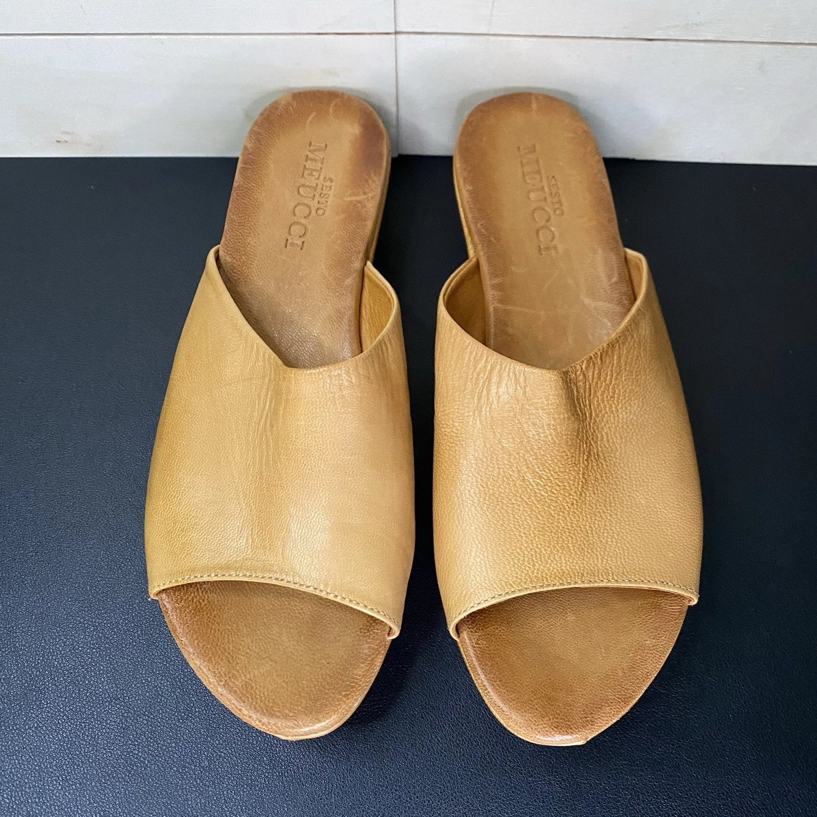 Sesto Meucci Slides Sandals Women's Size 9 N Shoes Tan Leather Platform Wedge