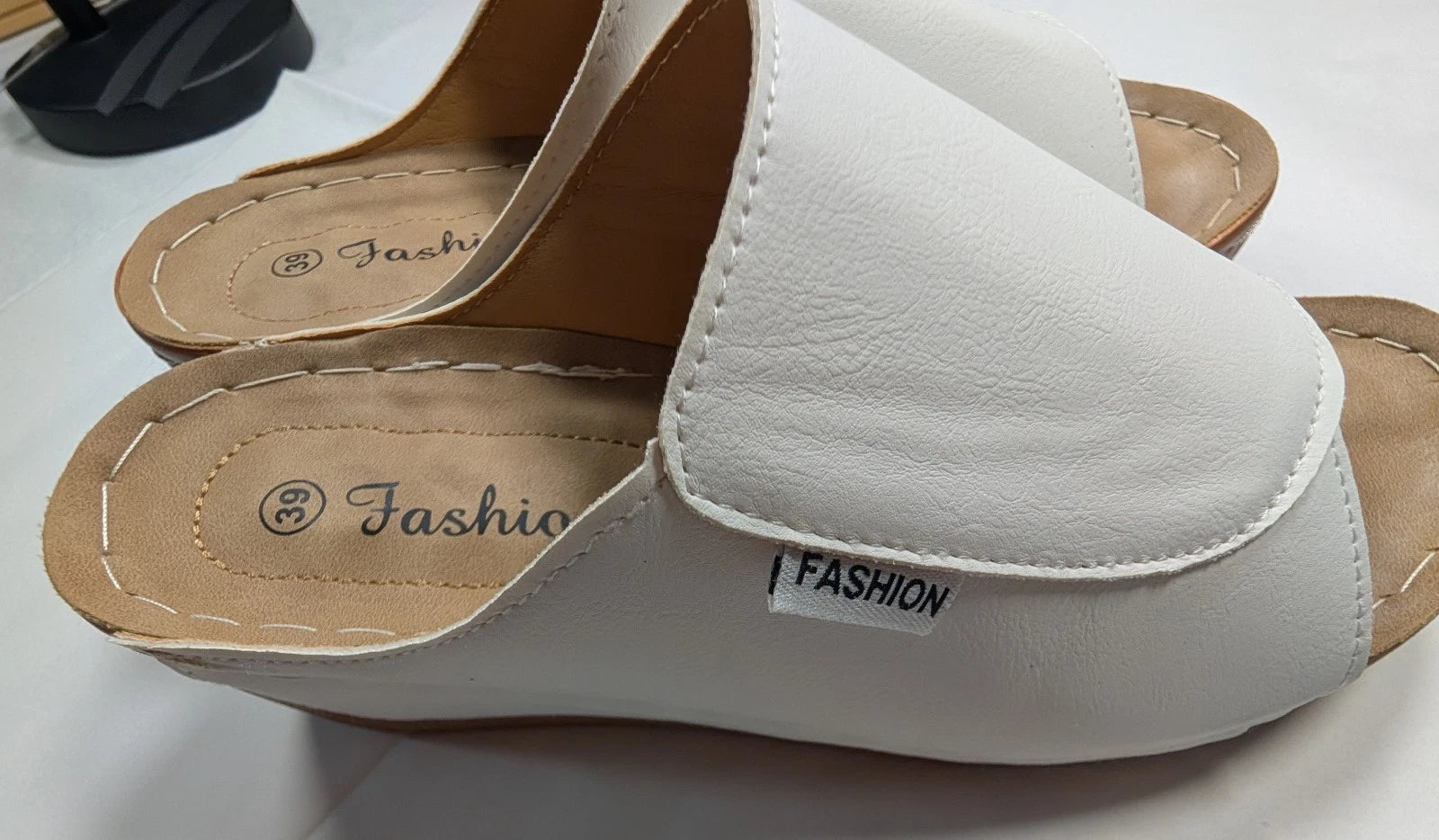 Fashion - Women's Wedge slide  White Leather Upper Sandal  2 1/2 in  size 39
