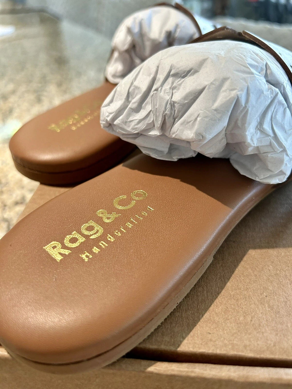 Rag & Co Sandal IVANKA Tan Brown Leather Size 9 New Box Dust Bag Designer Style