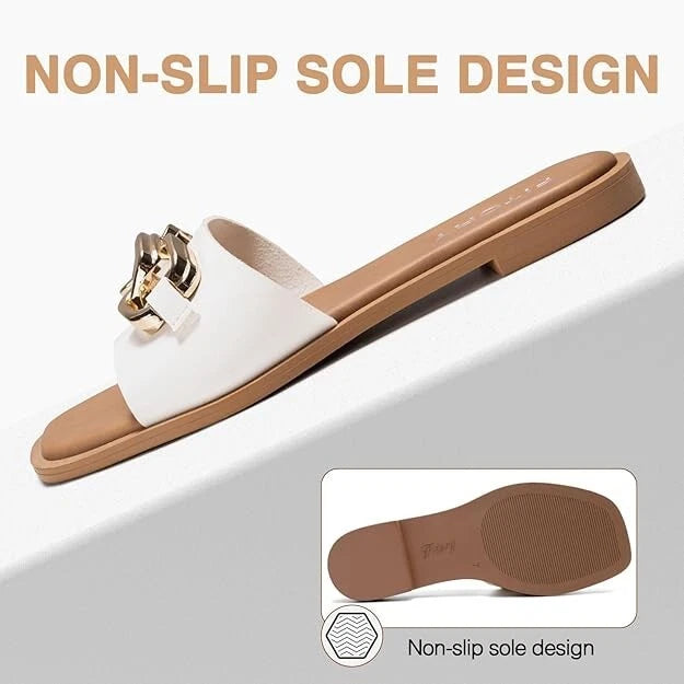 Women Flat Sandals Fashion Slides With Soft Leather Slippers for Summer Size 10