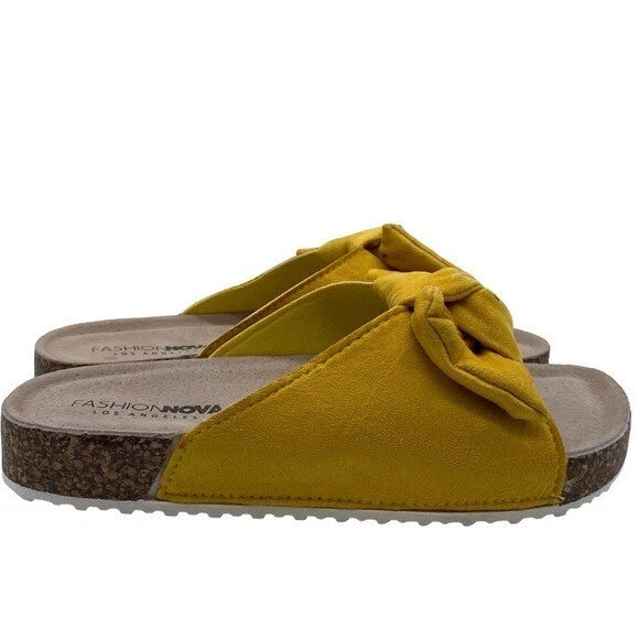 Fashion Nova Sandal Women's Yellow Bow Slide Size 8