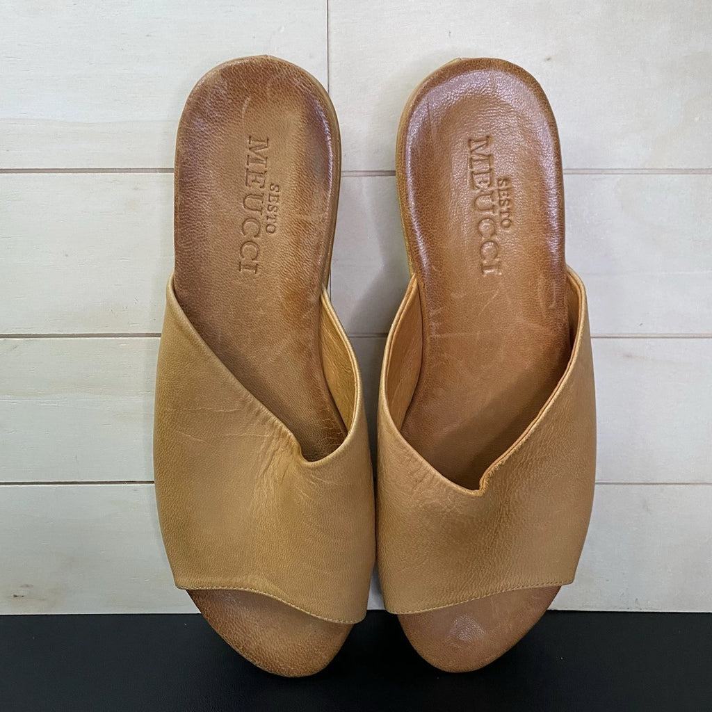 Sesto Meucci Slides Sandals Women's Size 9 N Shoes Tan Leather Platform Wedge