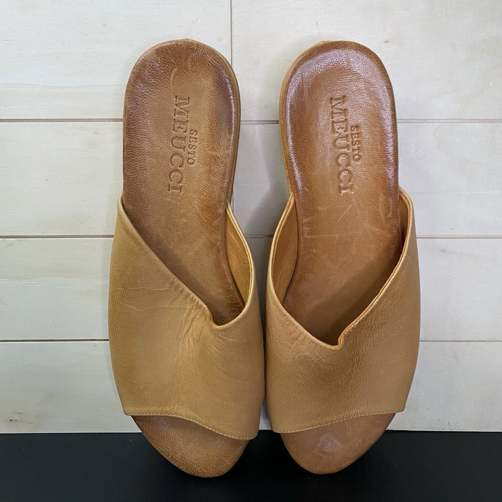 Sesto Meucci Slides Sandals Women's Size 9 N Shoes Tan Leather Platform Wedge