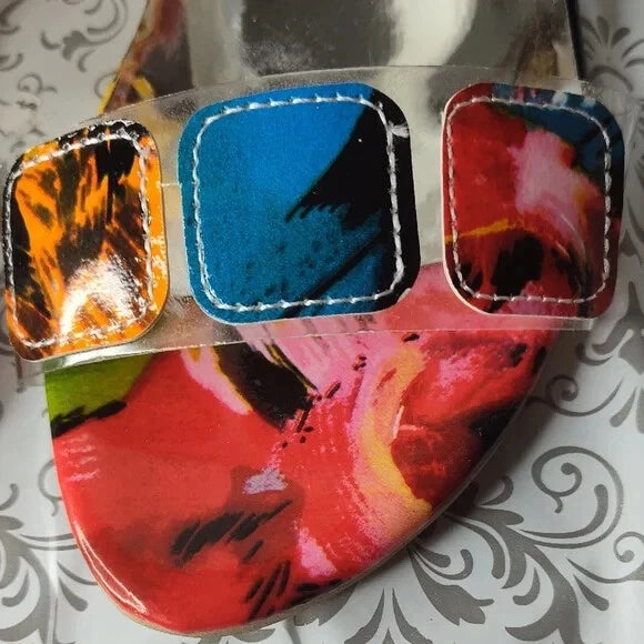 Fashion Multicolor Jeweled Block Heel Slides Slip On Shoes Sandals Size 8 / 39