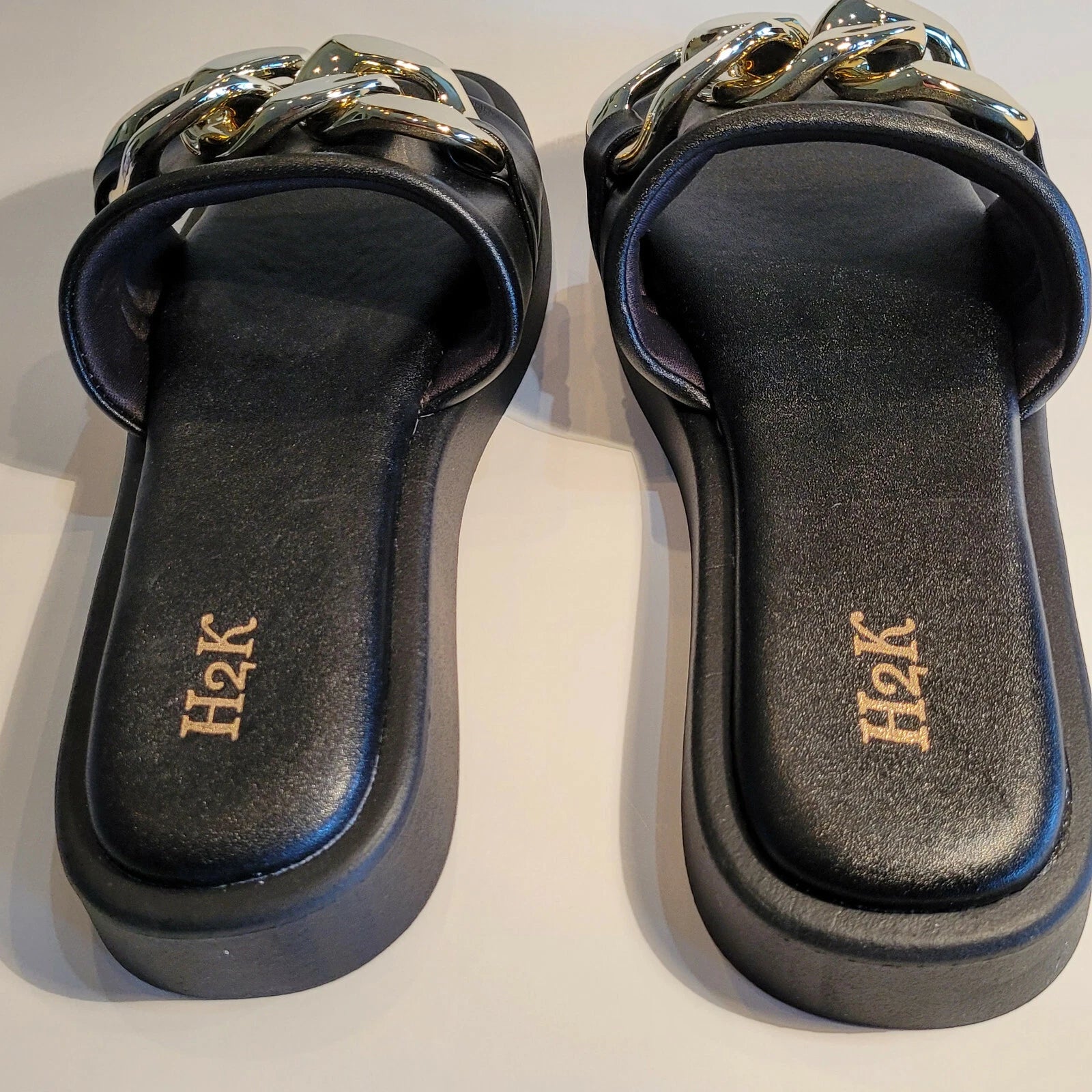 H2K Chain Black Fashion Comfort Soft Slides Flip Flops Sandals  Open Toe New