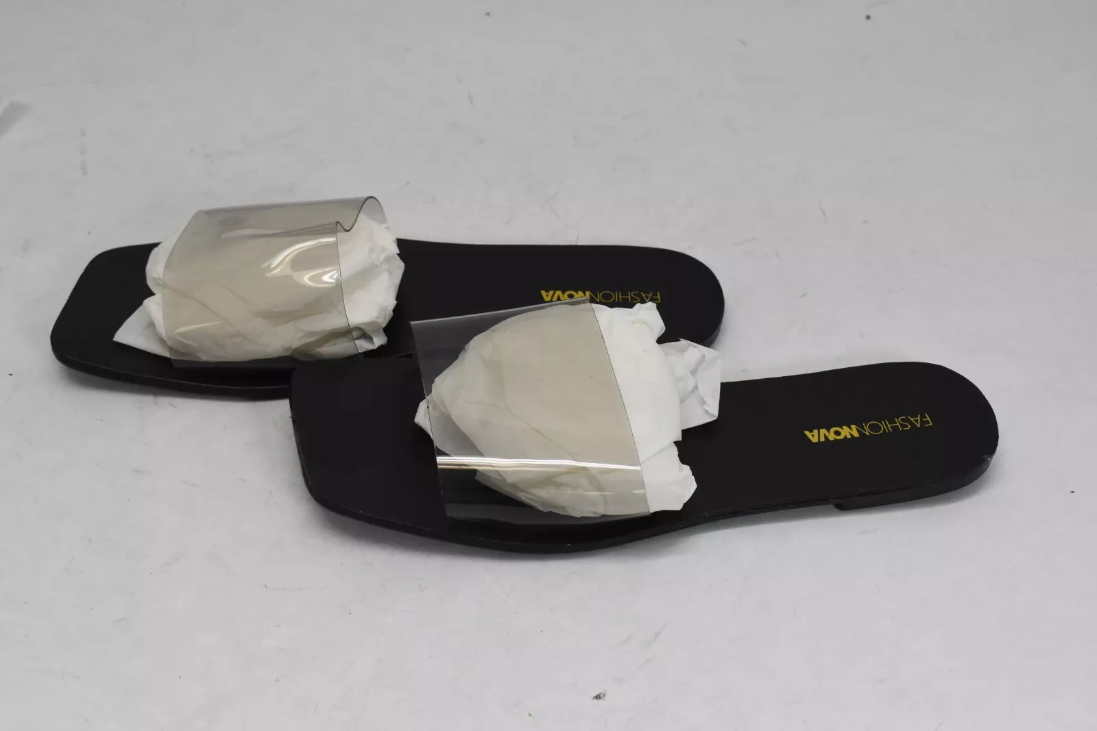Fashion Nova Libra Black Sandals Clear Thick Strap Slip On Sandals Open Toe Sz 9