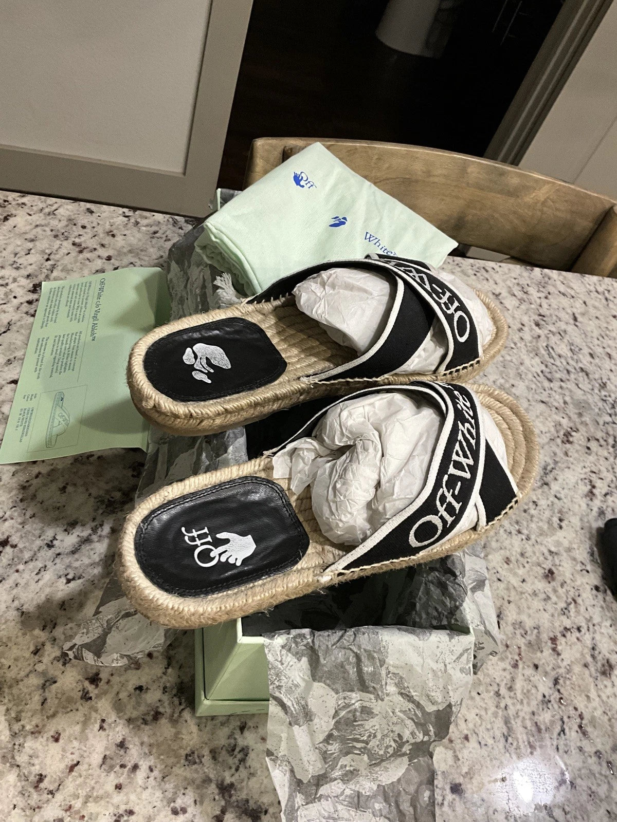 Off-White Black & White Logo Cross Strap Espadrille Slide Sandal Size Us8 Eu38