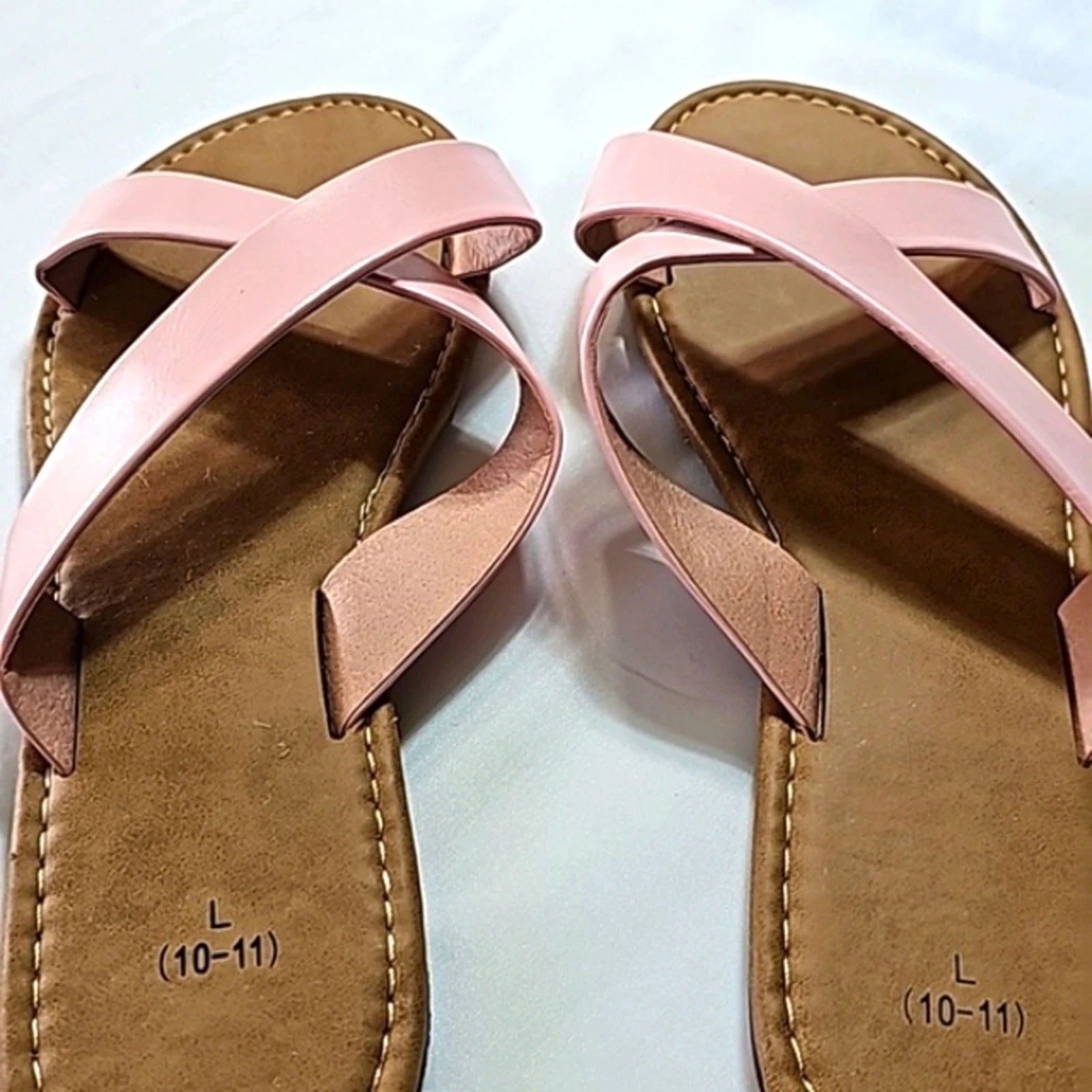 Womens Sz 10/11 Pink Criss-cross Vegan Slide Style Flat Y2K Unbranded Sandal