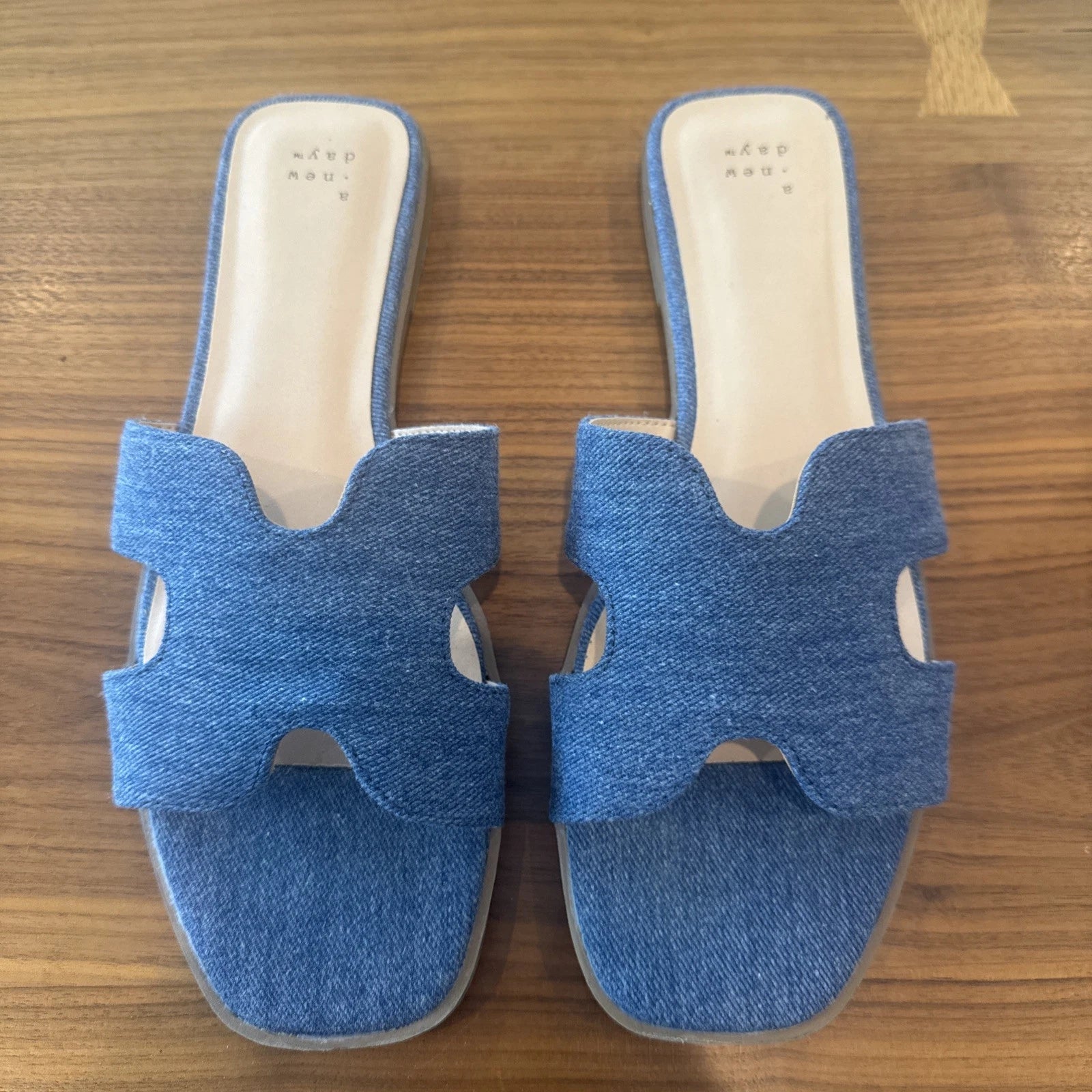 A New Day Women's Blue Slide Sandals with H-Style Strap Size 11
