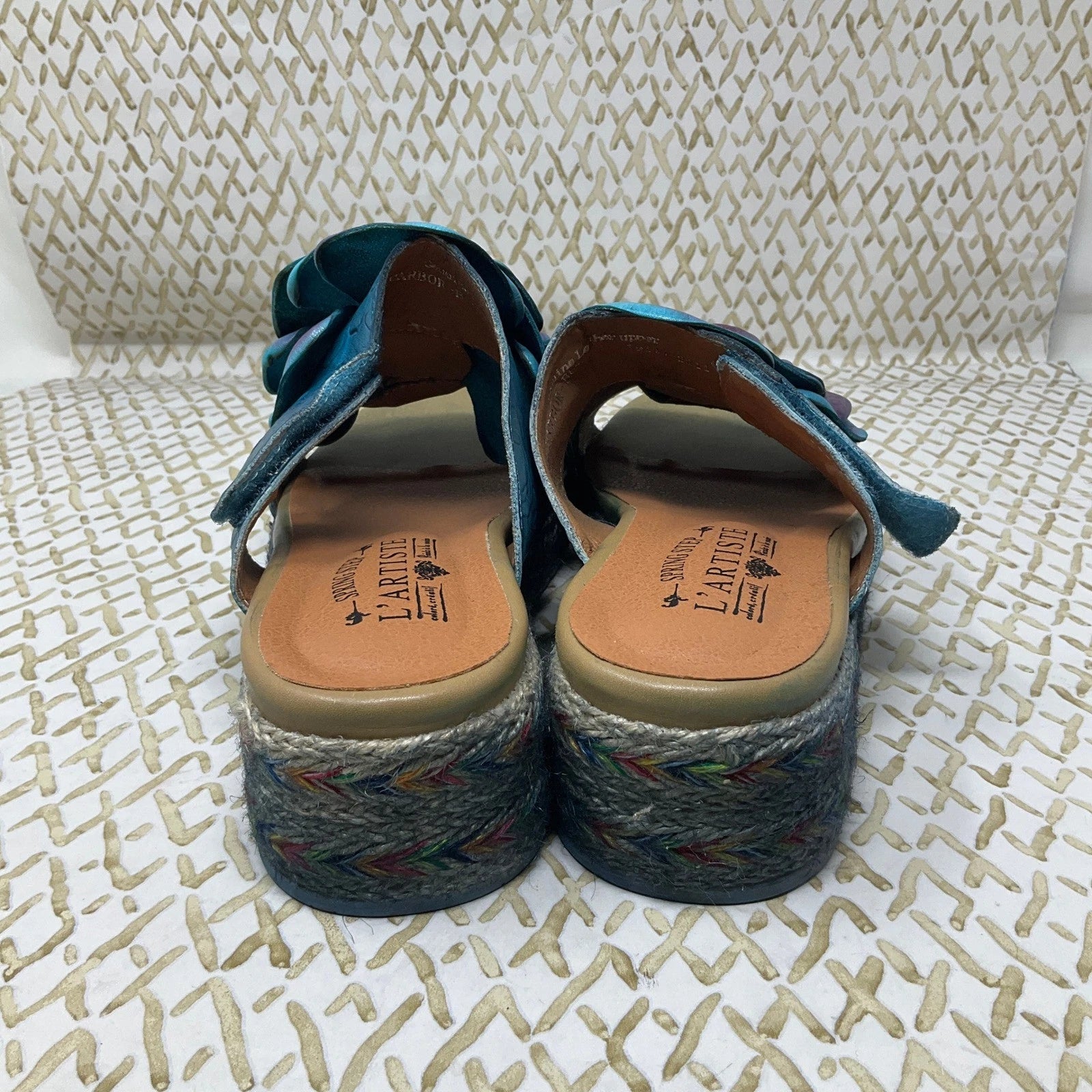 L'Artiste by Spring Step Leather Floral Slide Platform Sandals Size 37