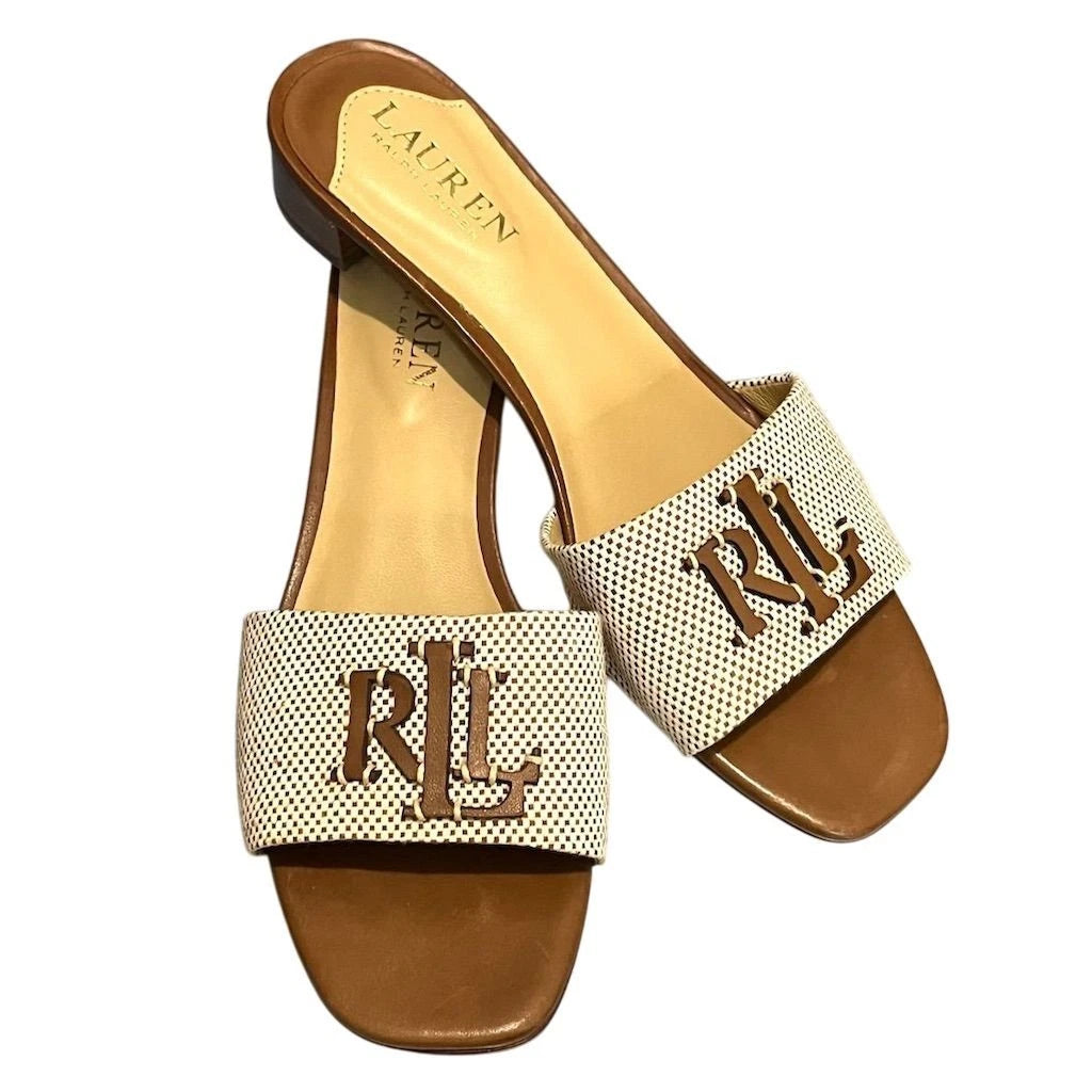 Lauren Ralph Lauren Women's Fay Leather Slide Sandals Brown 6 Preppy Summer