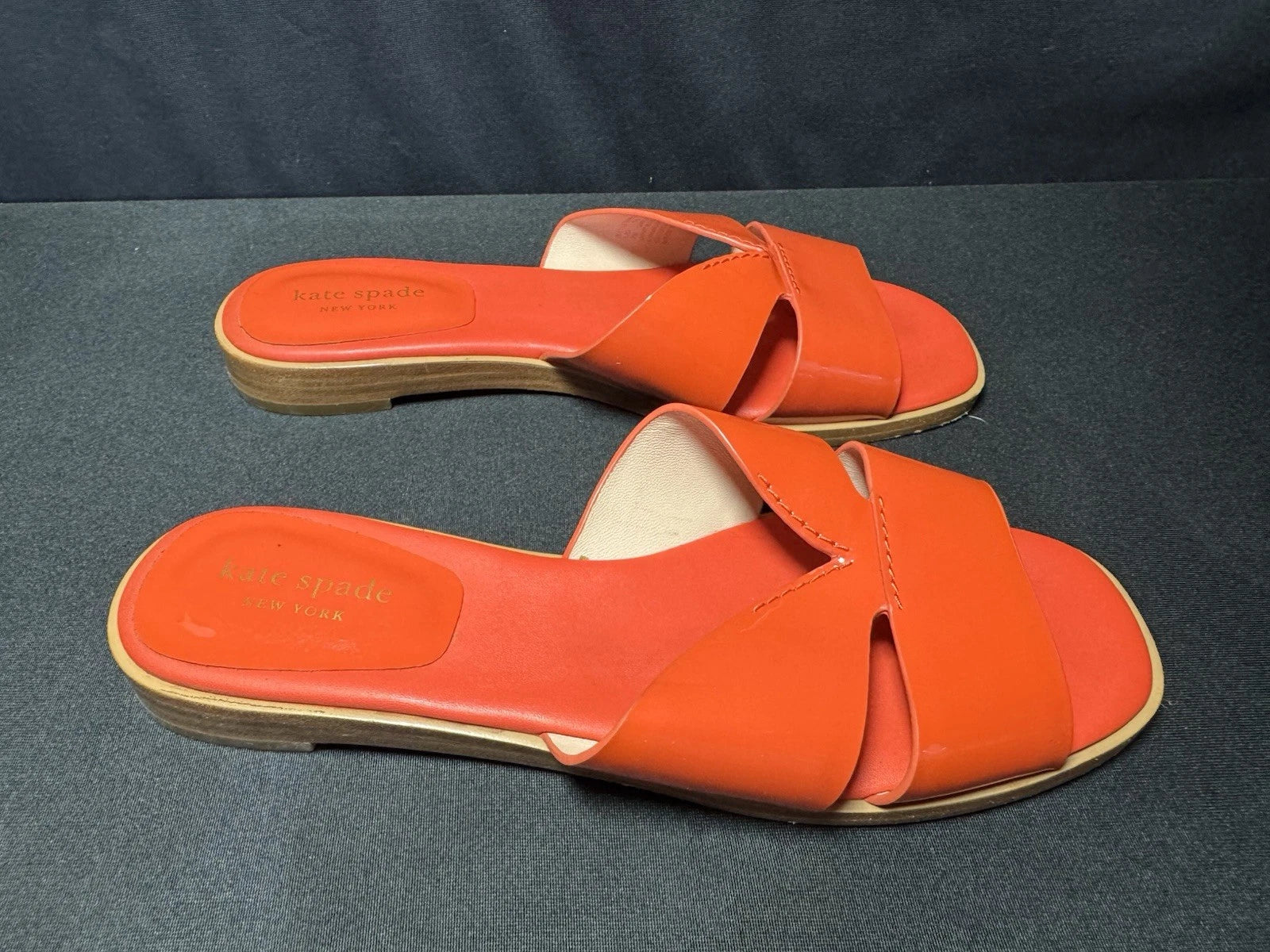 Kate Spade Orange Dock Sandal Womens 7 Leather Square Toe Coastal Style GUC