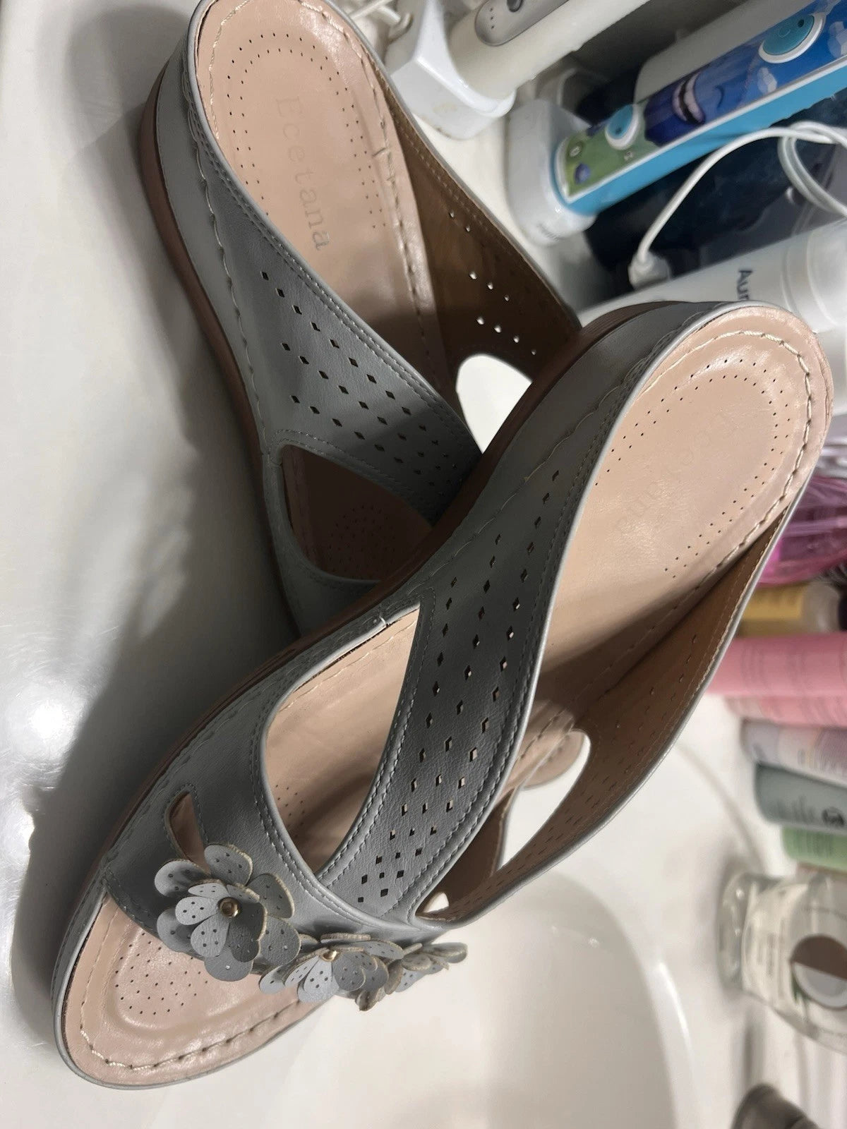 Women's Fashion Floral Sliders - Gray Comfortable Summer FmShi (11)