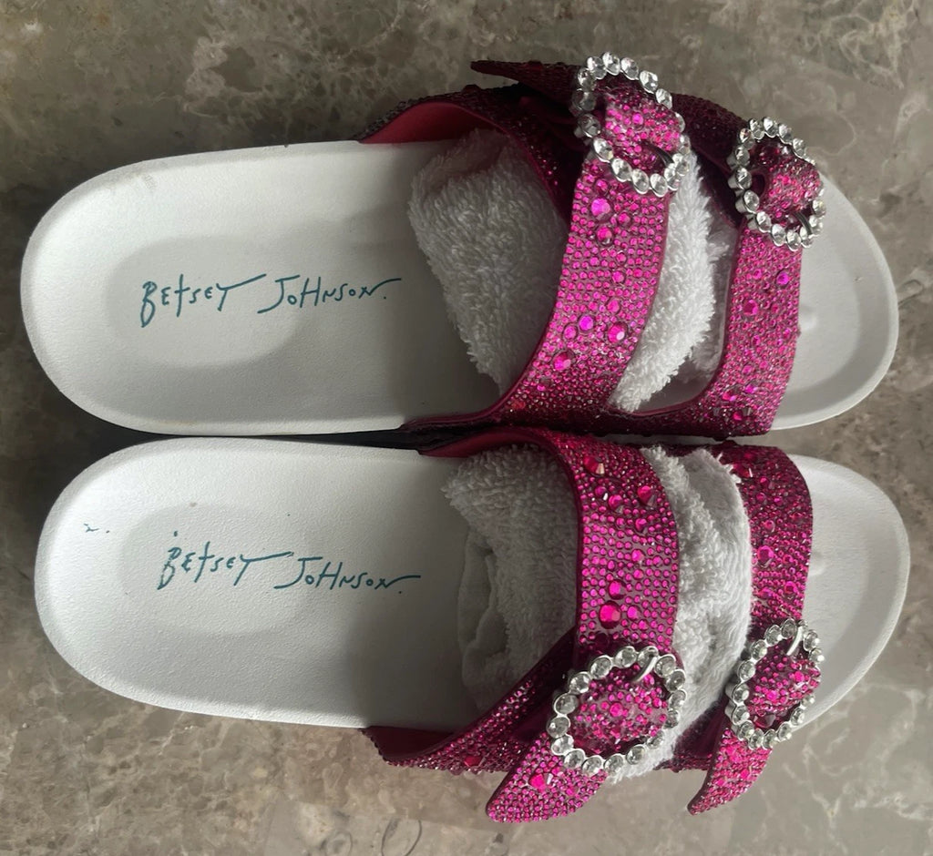 Pink White Betsey Johnson Women's SB-Trudy Sandal, Fuchsia Sz 8 M NEW