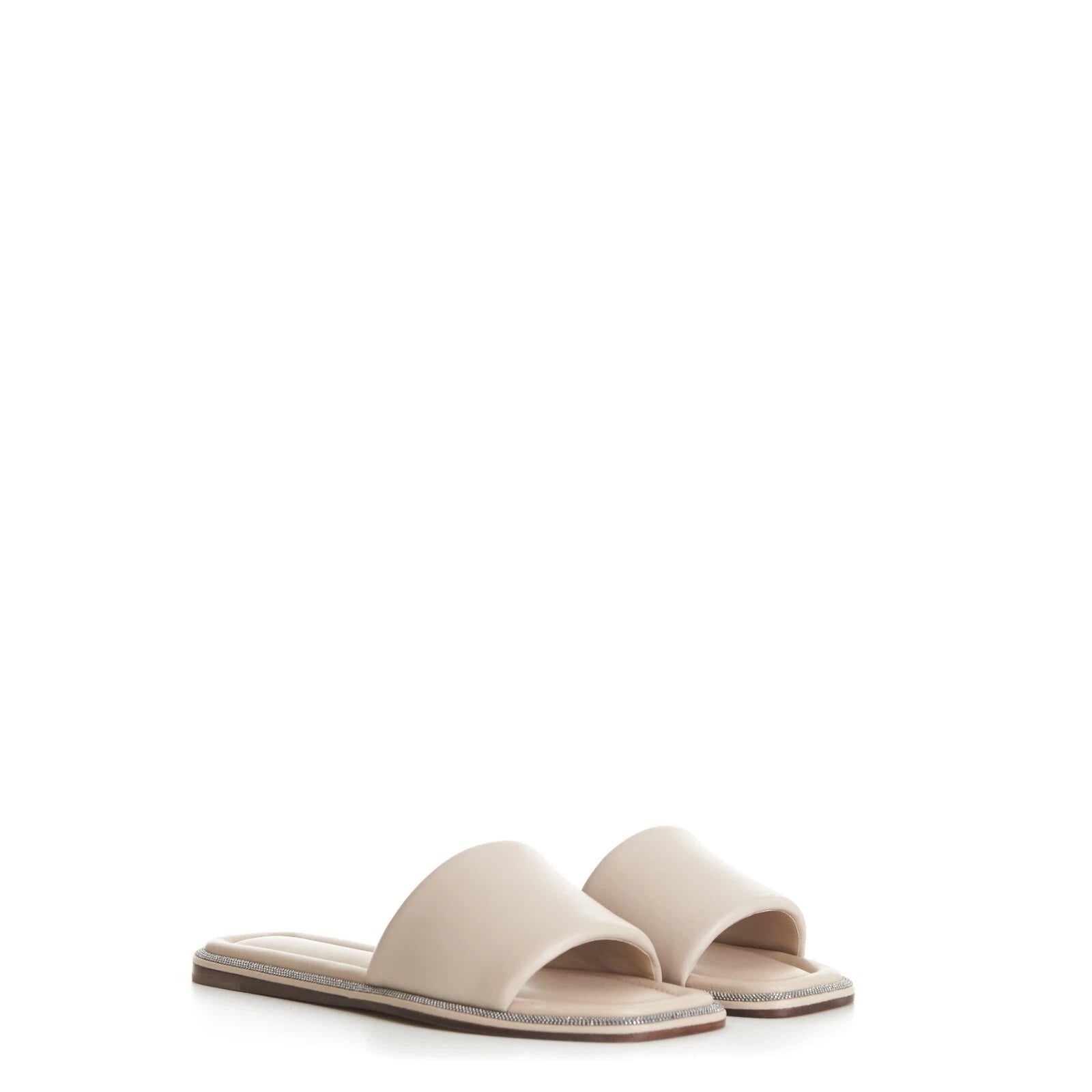 BRUNELLO CUCINELLI 895$ Slide Sandal - Sparkling Monili Trim Beige Leather Shoes