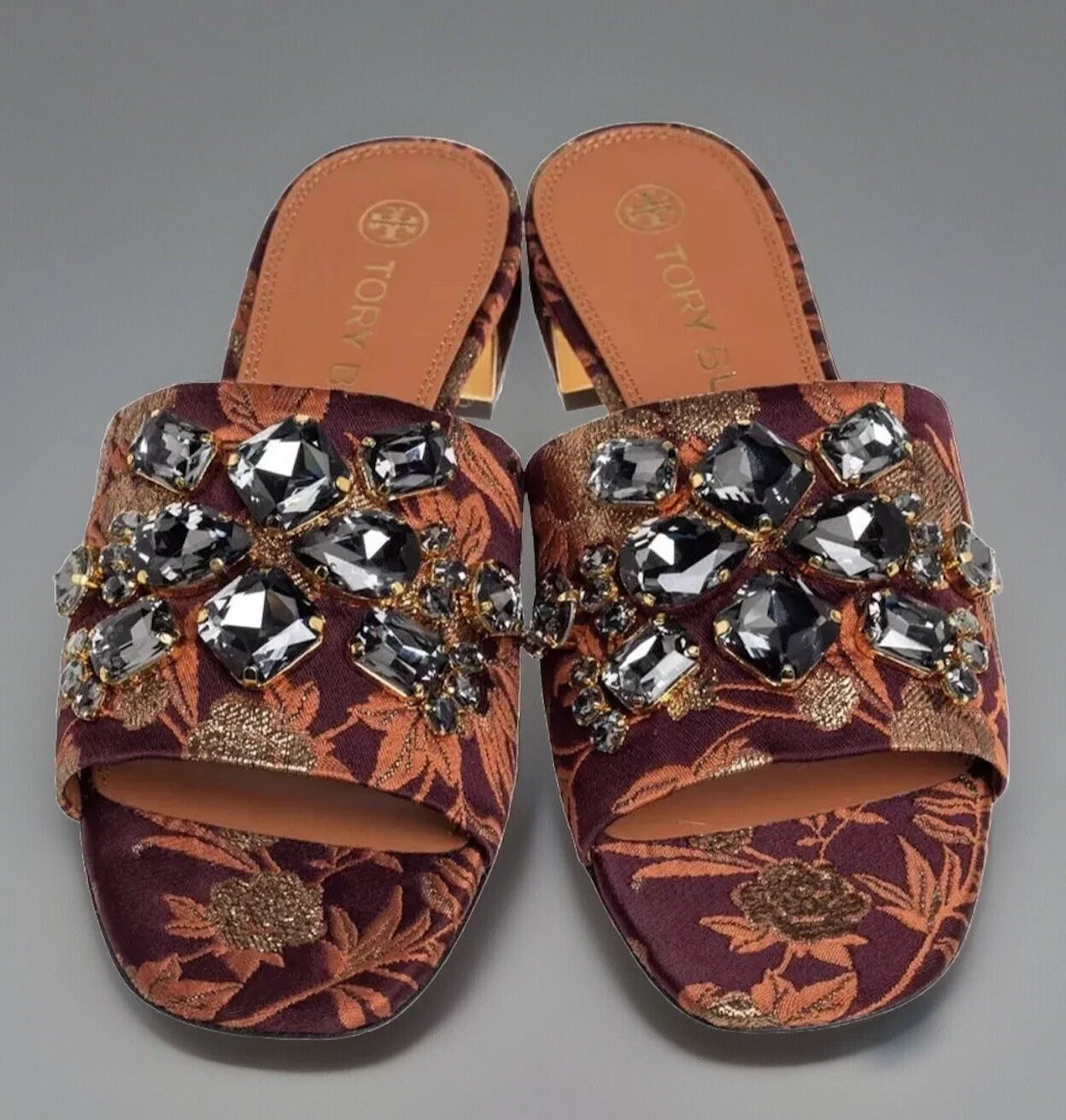 TORY BURCH MARTINE CRYSTAL SLIDE SANDAL FLORAL JACQUARD SZ US 6 NIB