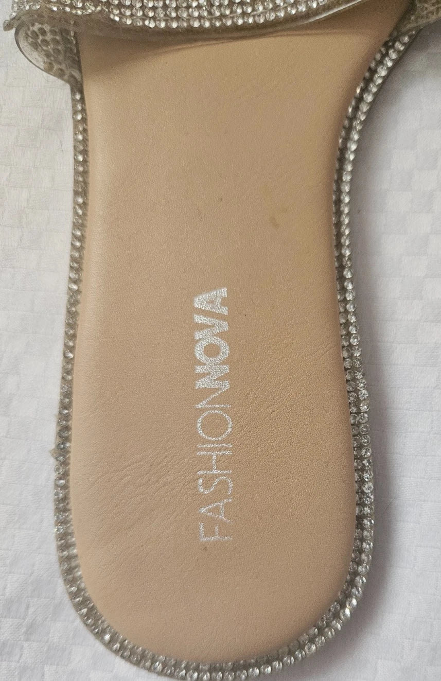 Women's FashionNova Slides with Rhinestones/ US Size 7 Women's Sandals/ Summer