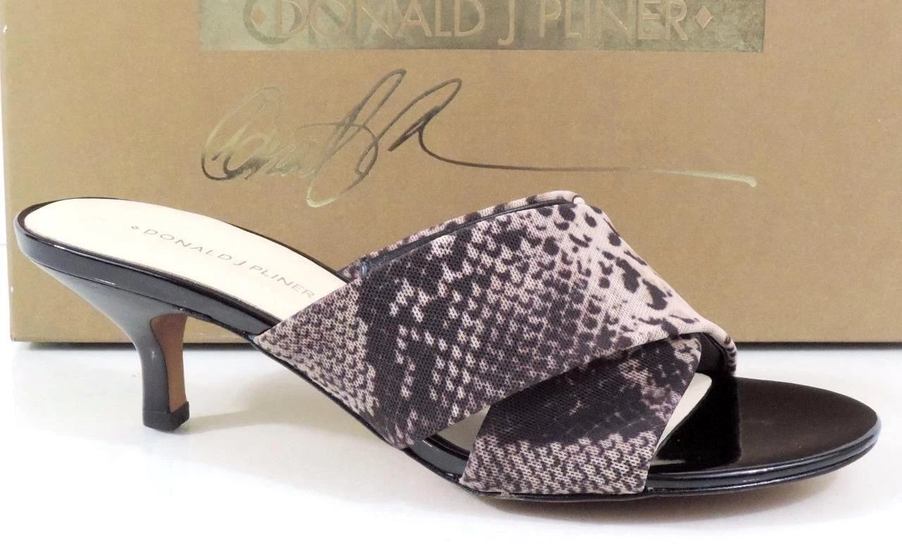 Donald J Pliner Vayane Slide On Kitten Heel Sandals Natural Mesh Snake Size 7.5