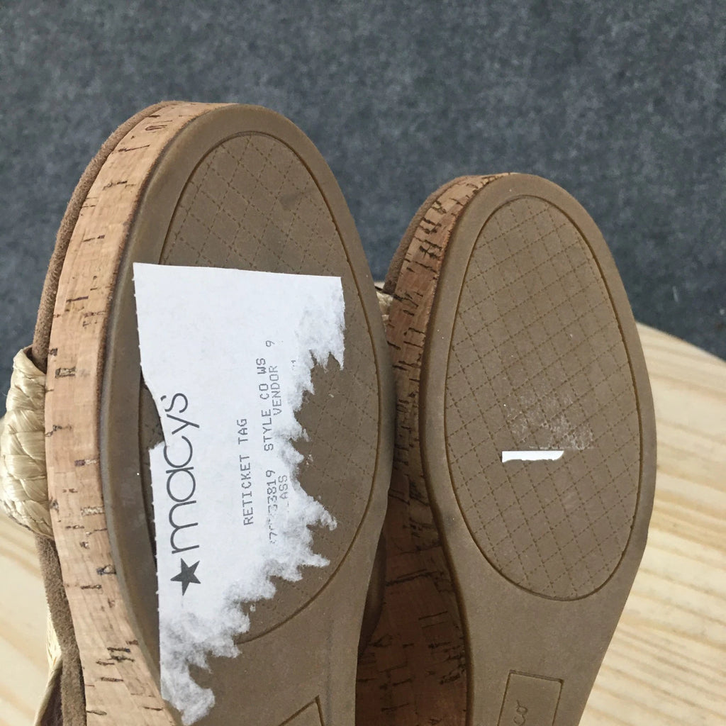 NEW Style & Co Sandals Womens 7.5 M Daliaa Cork Wedge Casual Slip On Slide Beige